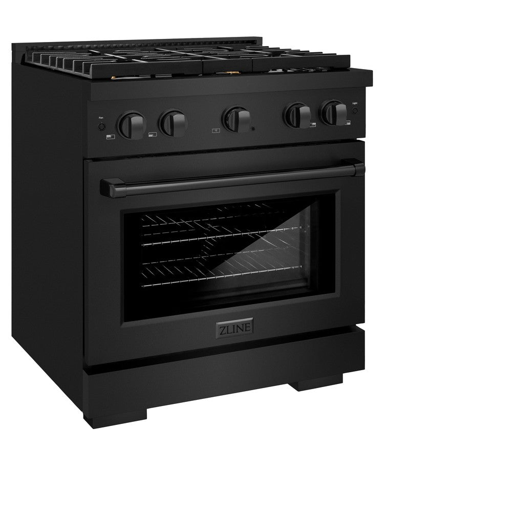 ZLINE 30-inch 4.2 cu.ft Black Stainless Steel Dual Fuel Range - Gas Cooktop & Electric Convection Oven with 4 Brass Burners (SDRB BR 30) | Perfect for Modern Kitchens, Home Chefs & Professional Cooking