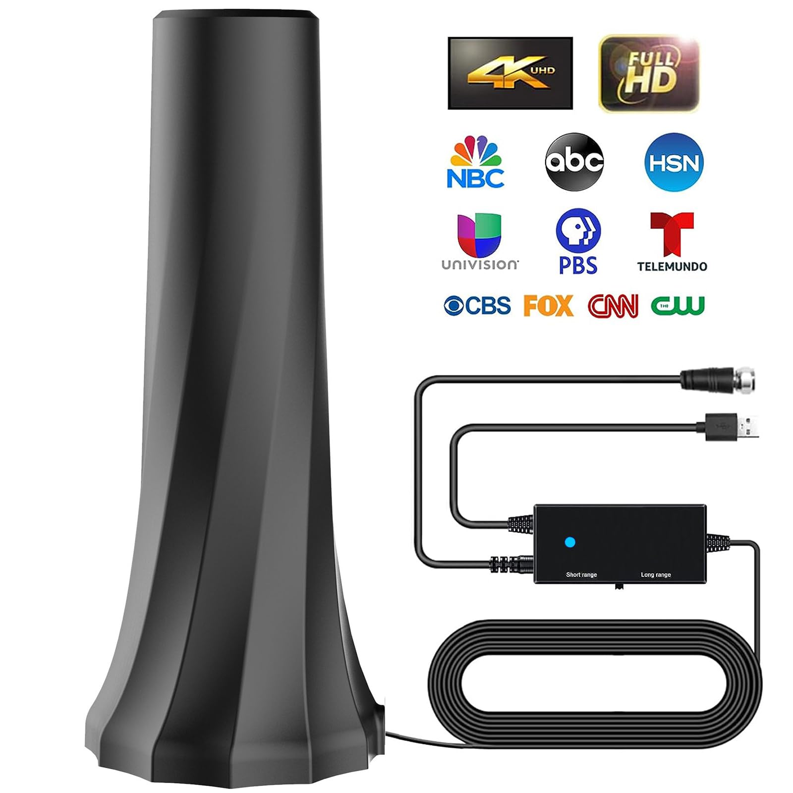 2024 Upgraded Digital TV Antenna for Smart TV - Indoor HDTV Antenna with 880+ Miles Range, Supports 4K 8K 1080p Fire Stick TVs - Receive All Local Channels with 20ft Coaxial Cable - Perfect for Home Theater, RV, Camping & Emergency TV Viewing