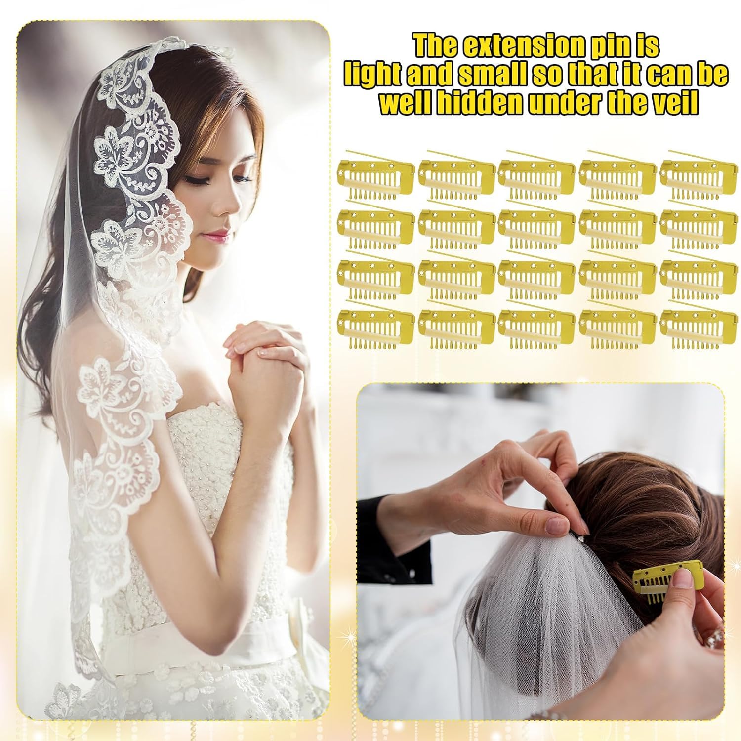 ADRONISH 4-Piece Strong Grip Wig Clips with Safety Pins - 10 Teeth Dupatta Hair Extension Clips for Women (Gold & Black) - Perfect for Securing Wigs, Dupattas, and Hair Extensions for Daily Wear or Special Occasions