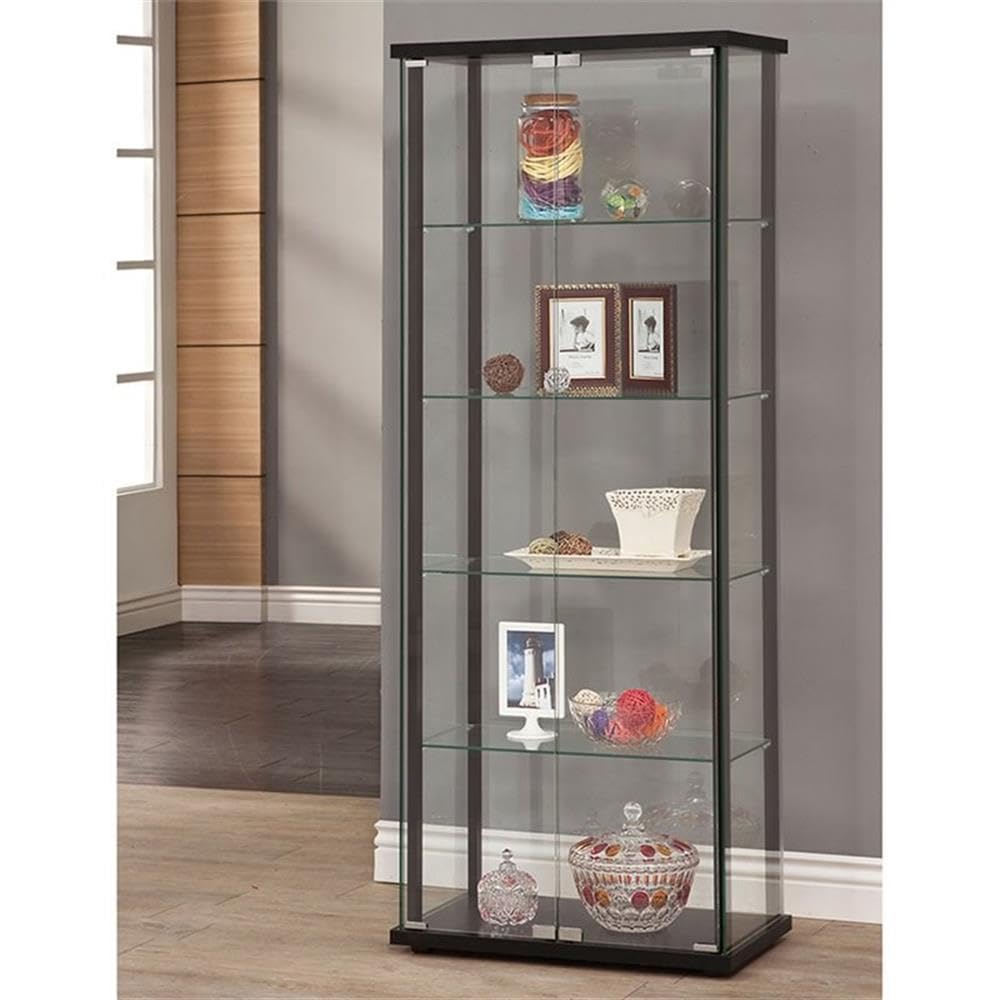 Home Square 2-Piece Glass Curio Cabinet Set - 4 Shelf & 5 Shelf Display Case in Black | Perfect for Living Room Decor, Collectibles Showcase, and Antique Display