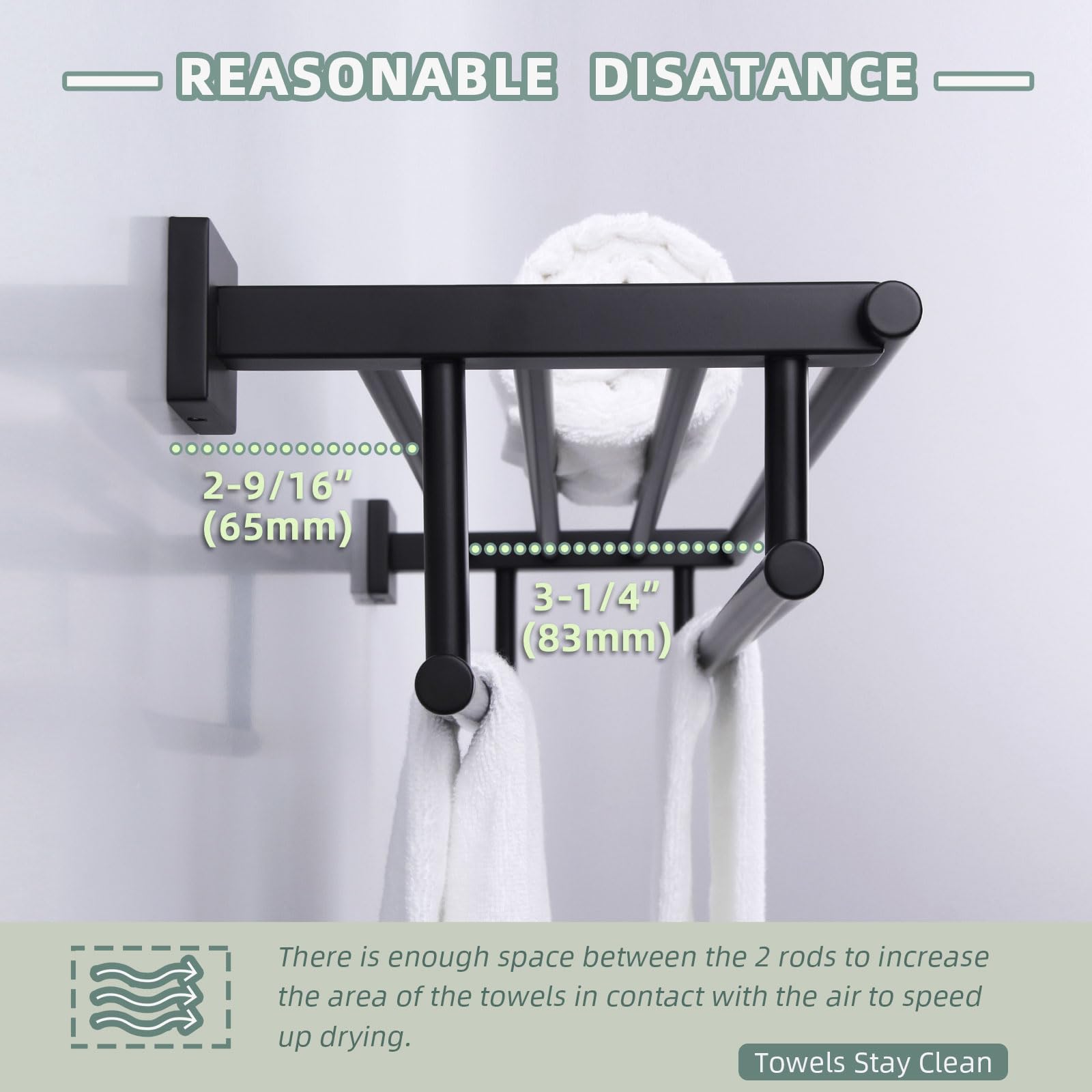 Stainless Steel Wall Mounted Bath Towel Rack with Shelf - Double Towel Holder & Bar - Matte Black 23.62 Inch - Modern Bathroom Storage for Showers & Spas