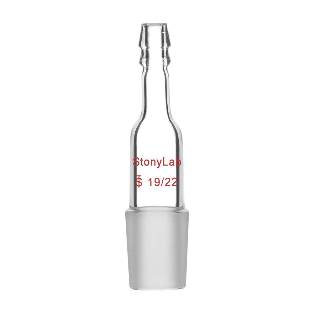 StonyLab 19/22 Male Glass Joint Straight Inlet Adapter with 10mm Hose Connection - Premium Lab Glassware for Distillation, Chemistry Experiments & Scientific Research