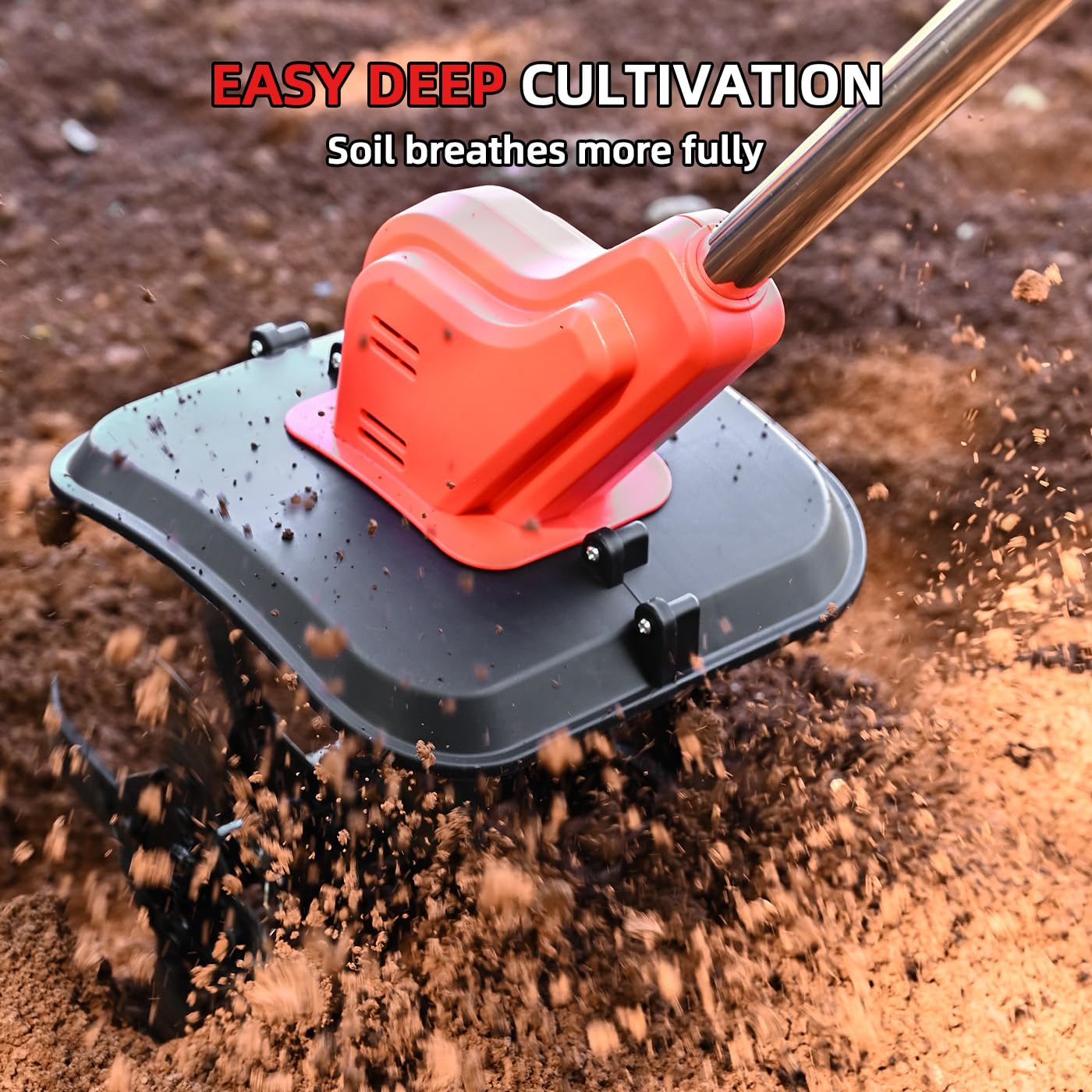 21V Cordless Tiller Cultivator - 300 RPM, 4.0Ah Battery with Capacity Display, 11
