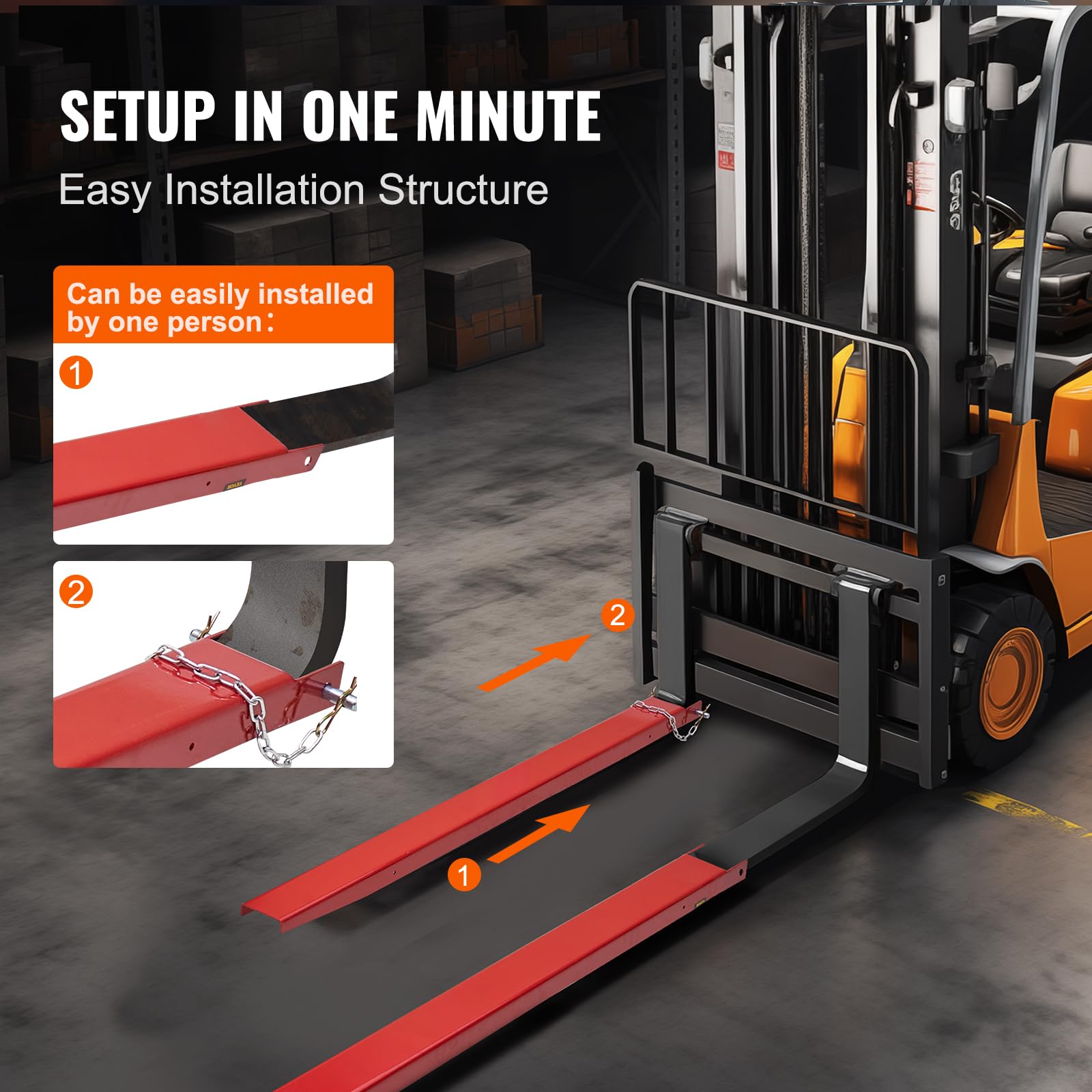 VEVOR 72 Inch Heavy Duty Forklift Extensions - 4.5 Inch Width Fork Extender with Pins for Forklift Trucks | Ideal for Warehouse, Construction & Industrial Material Handling