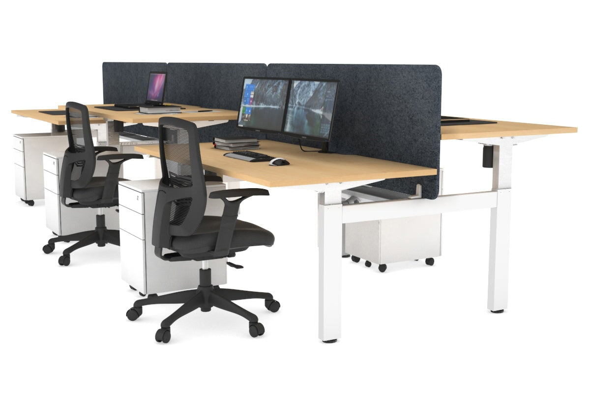 Adjustable 6-Person H Bench Workstation - White Frame [1200L x 800W with Cable Management] - Perfect for Office, Coworking Spaces & Collaborative Work Environments