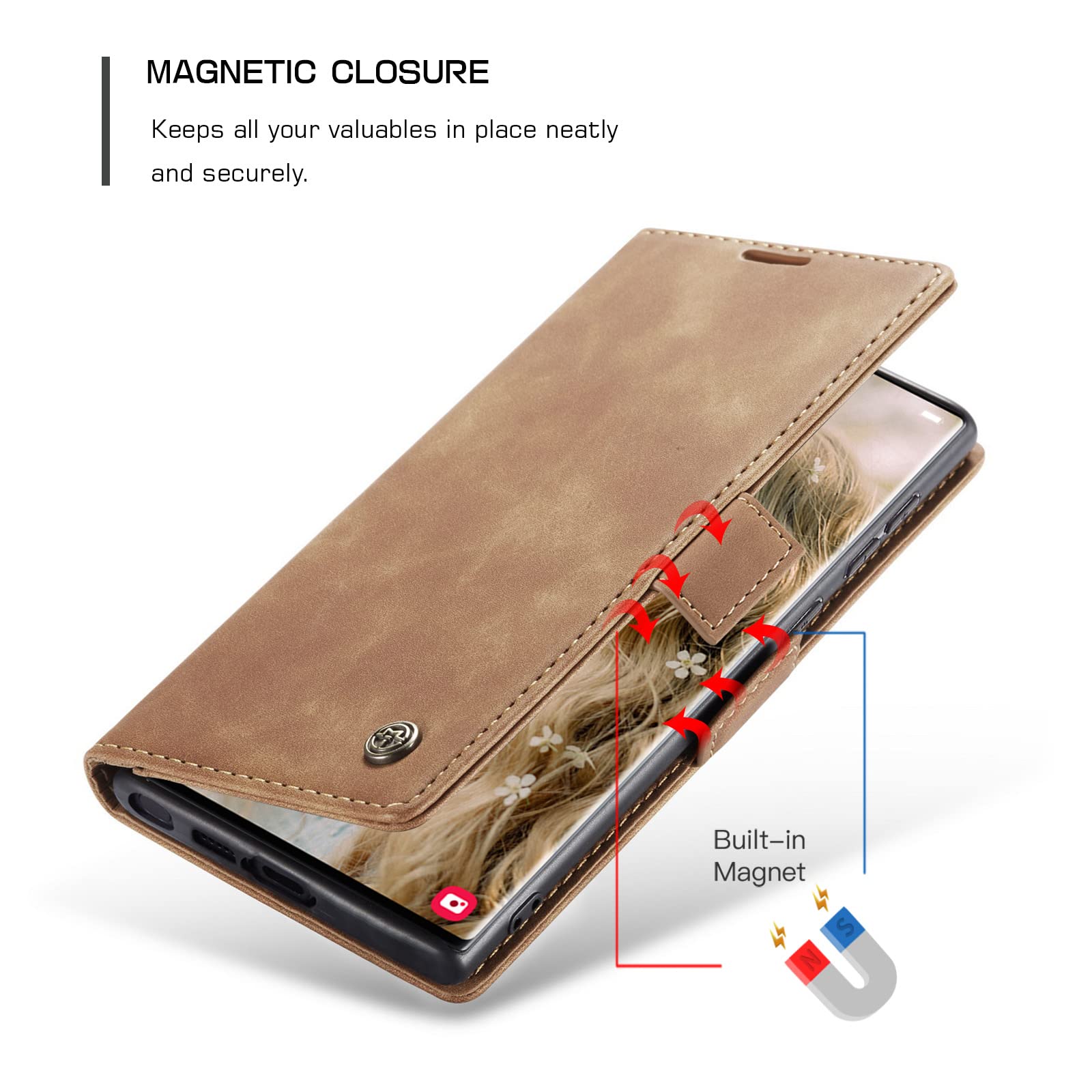 Premium PU Leather Wallet Case for Samsung Galaxy S22 Ultra 5G - Vintage Matte Flip Cover with Card Slots, Magnetic Closure & Stand Function | Shockproof Full Protection | Brown | Perfect for Business, Travel & Everyday Use