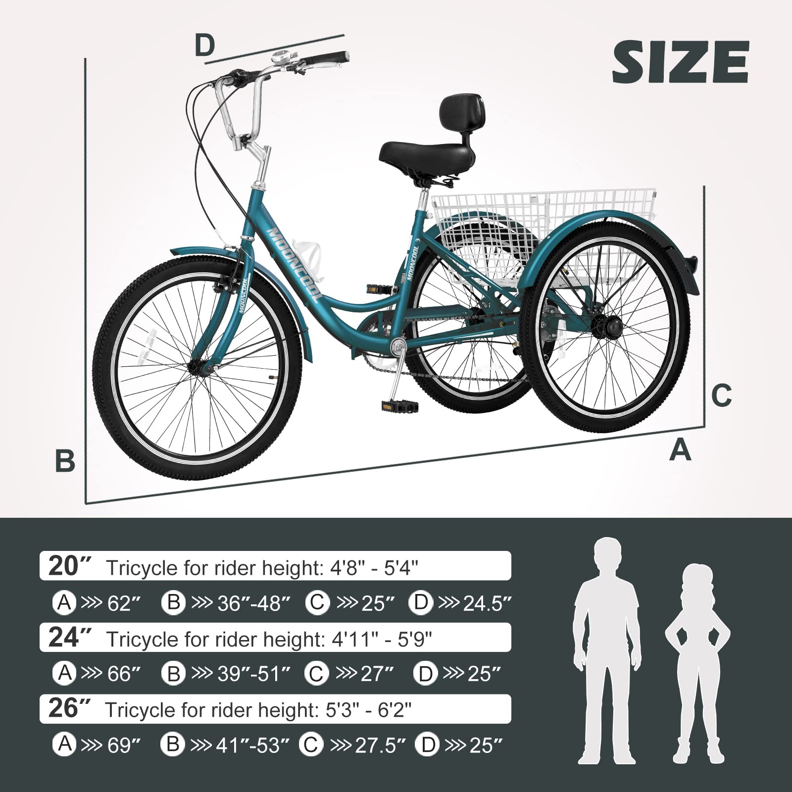 ABORON Adult Tricycle 3-Wheel Bike for Men & Women - Heavy Duty Double Wall Alloy Rims - Comfortable & Stable for Exercise, Commuting, Grocery Shopping & Outdoor Recreation