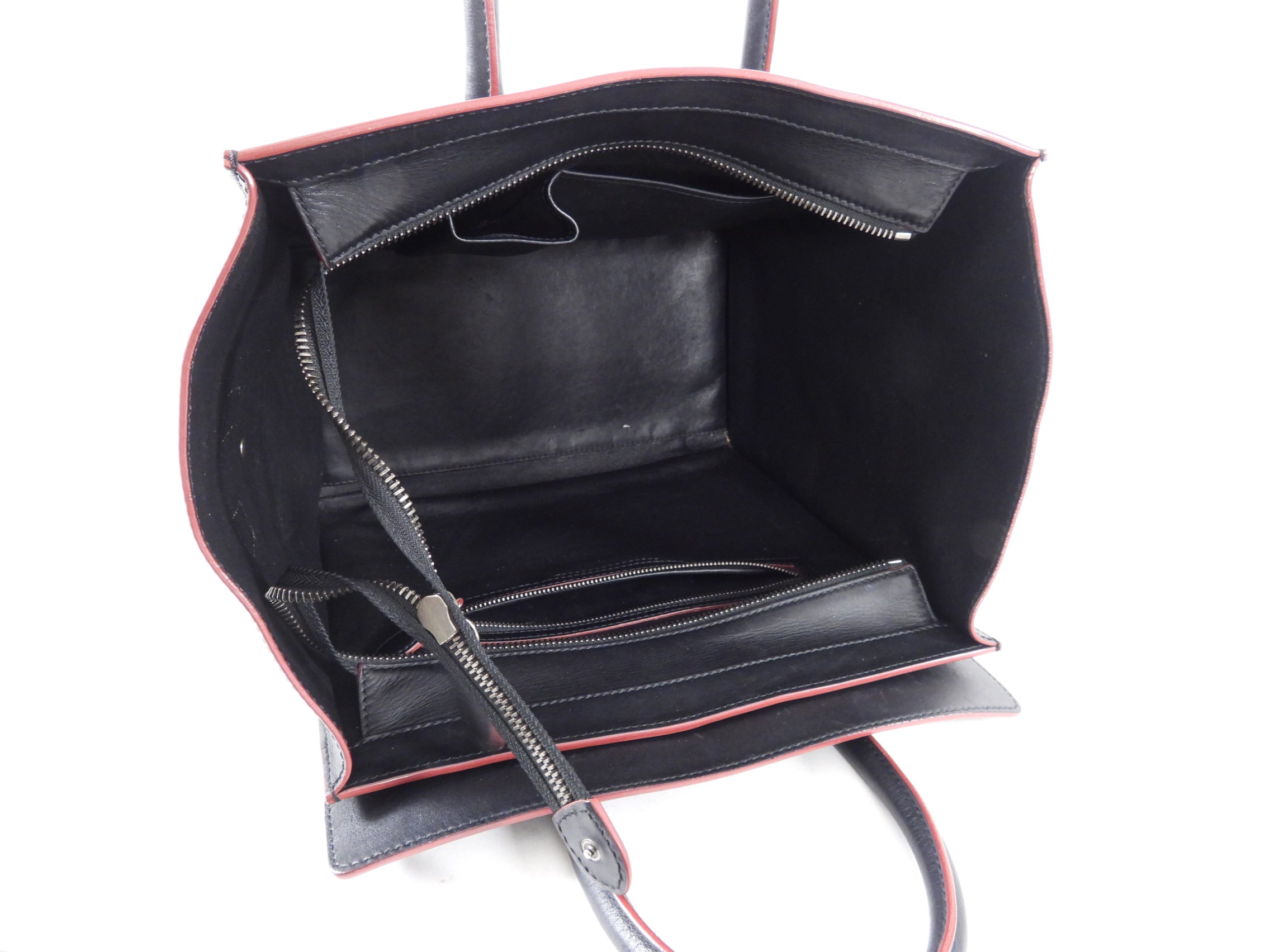 Celine Black and Red Leather Medium Phantom Tote Bag for Women - Luxury Designer Handbag for Work, Travel & Everyday Use
