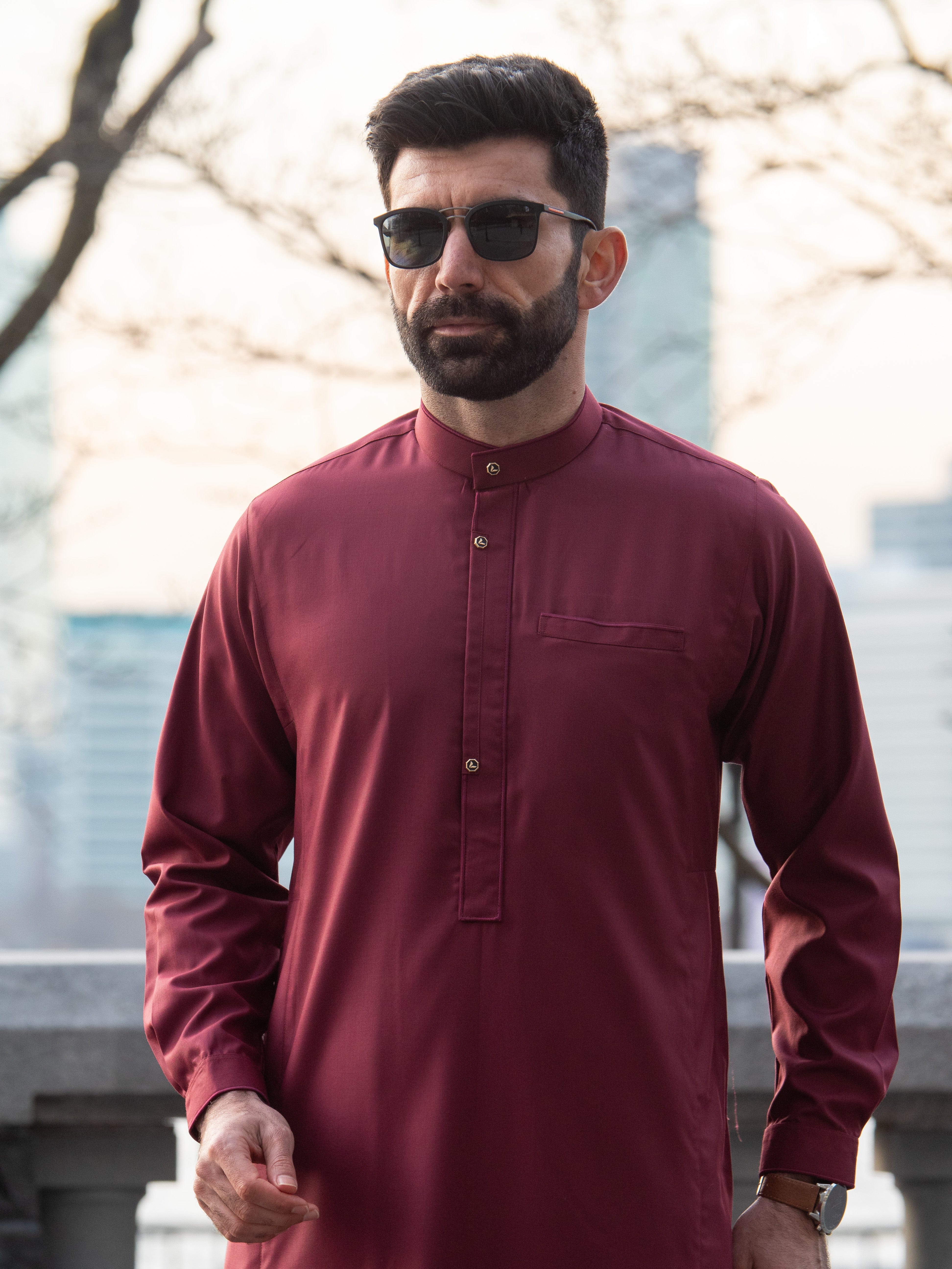 Premium Adult Thobe 121 Maroon - Islamic Prayer Dress for Men & Boys - Perfect for Eid, Mosque, and Family Gatherings