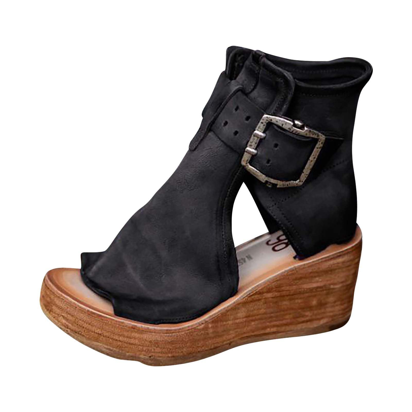 Women's Summer Fashion Wedge Sandals - High Top Thick Sole Roman Fish Mouth Sandals | Comfortable Beach & Casual Walking Shoes for Outdoor Activities