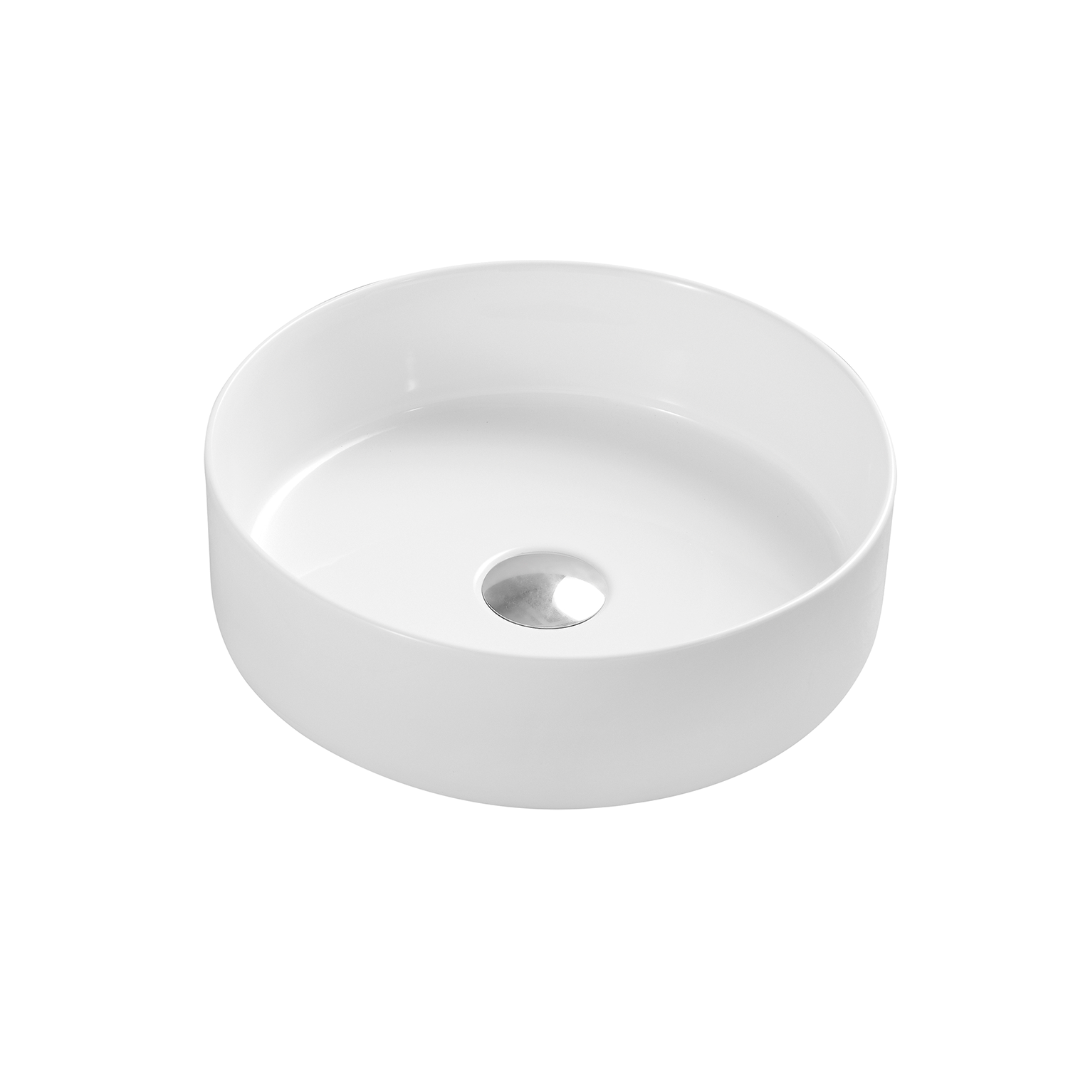 DAX CL1277 14-Inch Round Ceramic Bathroom Vessel Sink - Modern White Porcelain Countertop Basin for Vanity, Powder Room & Guest Bathroom