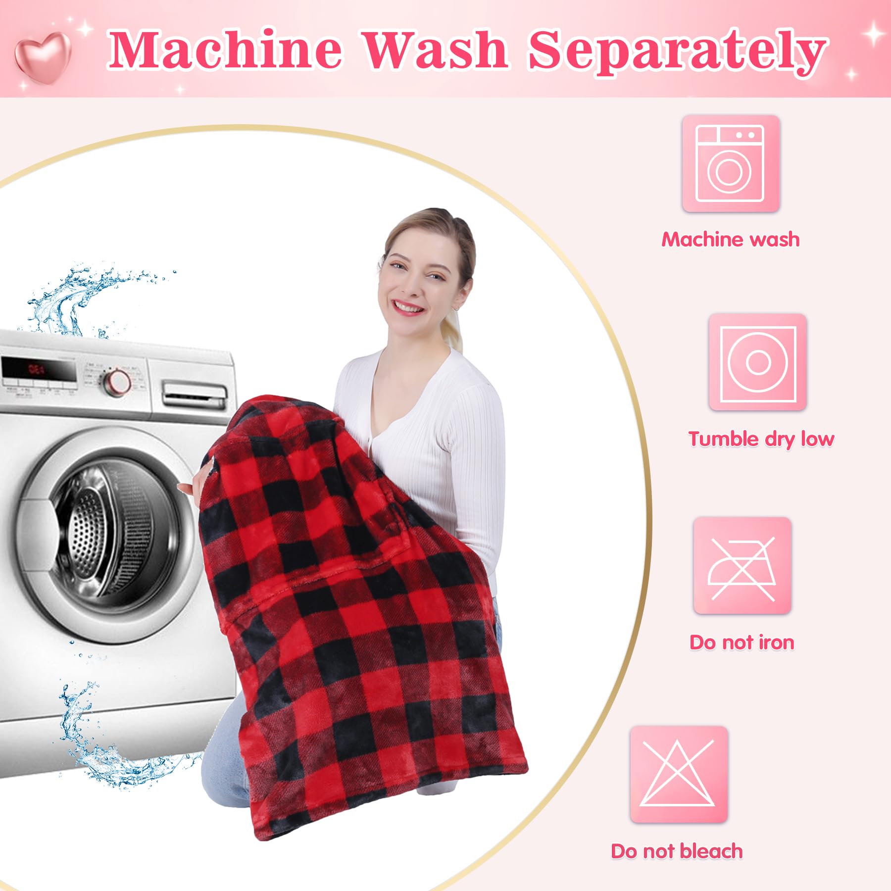 Waitu Wearable Blanket Hoodie Sweatshirt - Warm & Cozy Fleece-Lined Oversized Hooded Sweater for Women, Men, Adults & Kids - Red Black Plaid Flannel Lounge Wear - Perfect for Netflix Nights, Camping & Winter Relaxation