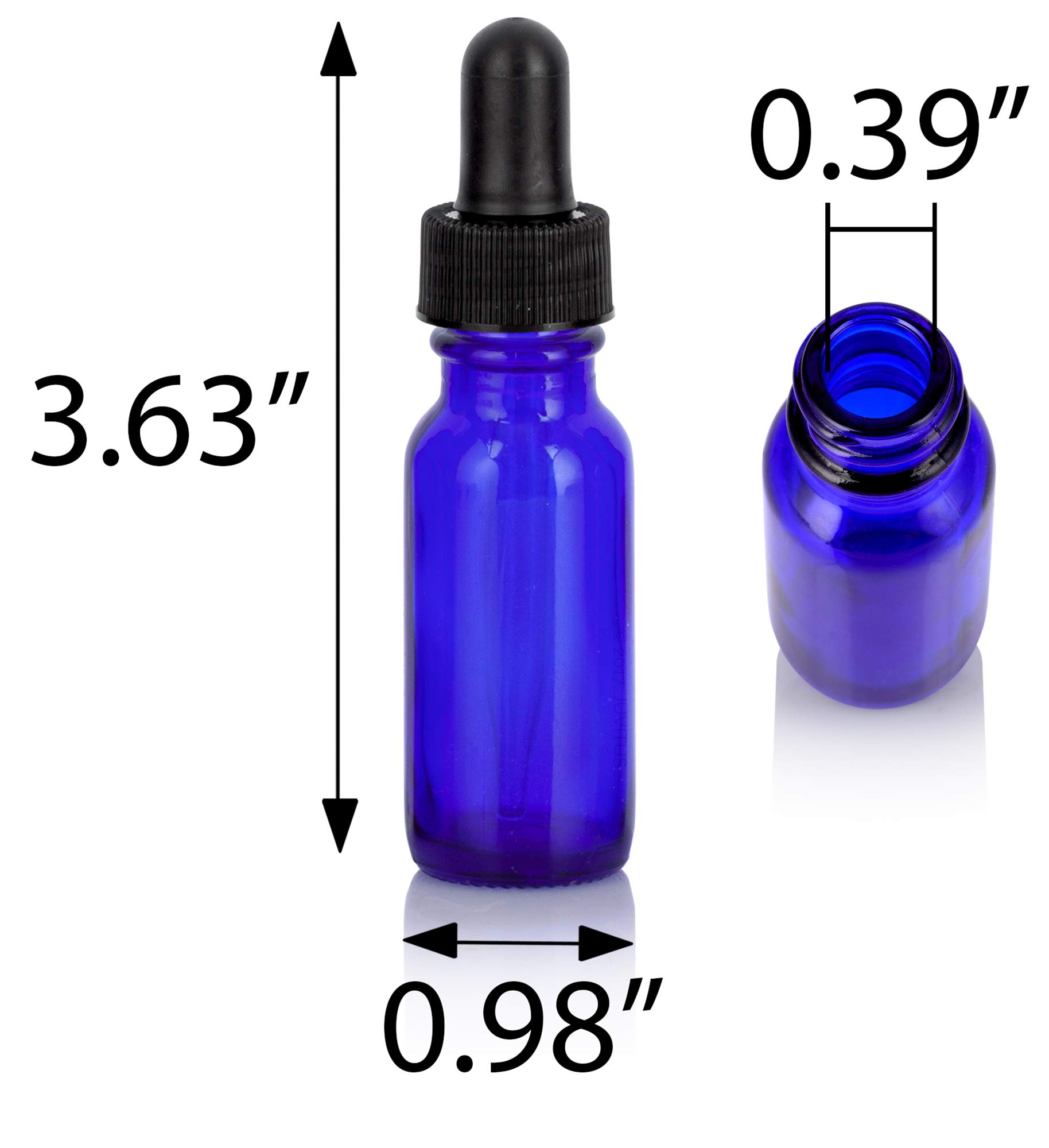 JUVITUS 2 Pack 0.5 oz (15 ml) Cobalt Blue Glass Boston Round Bottles with Black Dropper Caps & Bonus Funnel - Essential Oil, DIY Skincare, and Travel-Sized Liquid Storage Solution