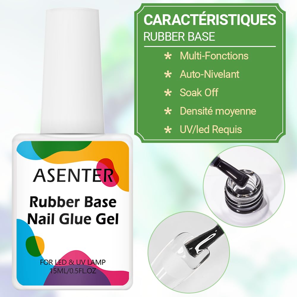 ASENTER Rubber Base Gel for Nails - American Capsule UV Gel Adhesive, Strong & Long-Lasting Gummy Base - Perfect for Salon & DIY Manicures at Home