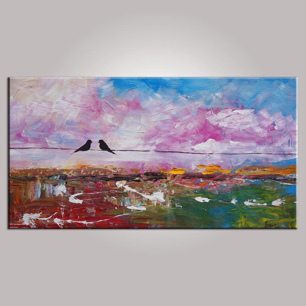 Contemporary Abstract Wall Art - Modern Love Birds Painting on Canvas for Bedroom Decor | Handmade Canvas Art for Living Room, Office & Home