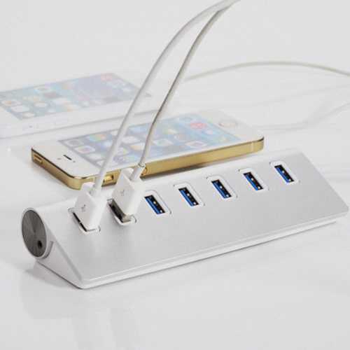 5Gbps High-Speed Aluminum USB 3.0 Hub with 7 Ports - Expand Connectivity for Laptop, PC, Gaming & Home Office Setup