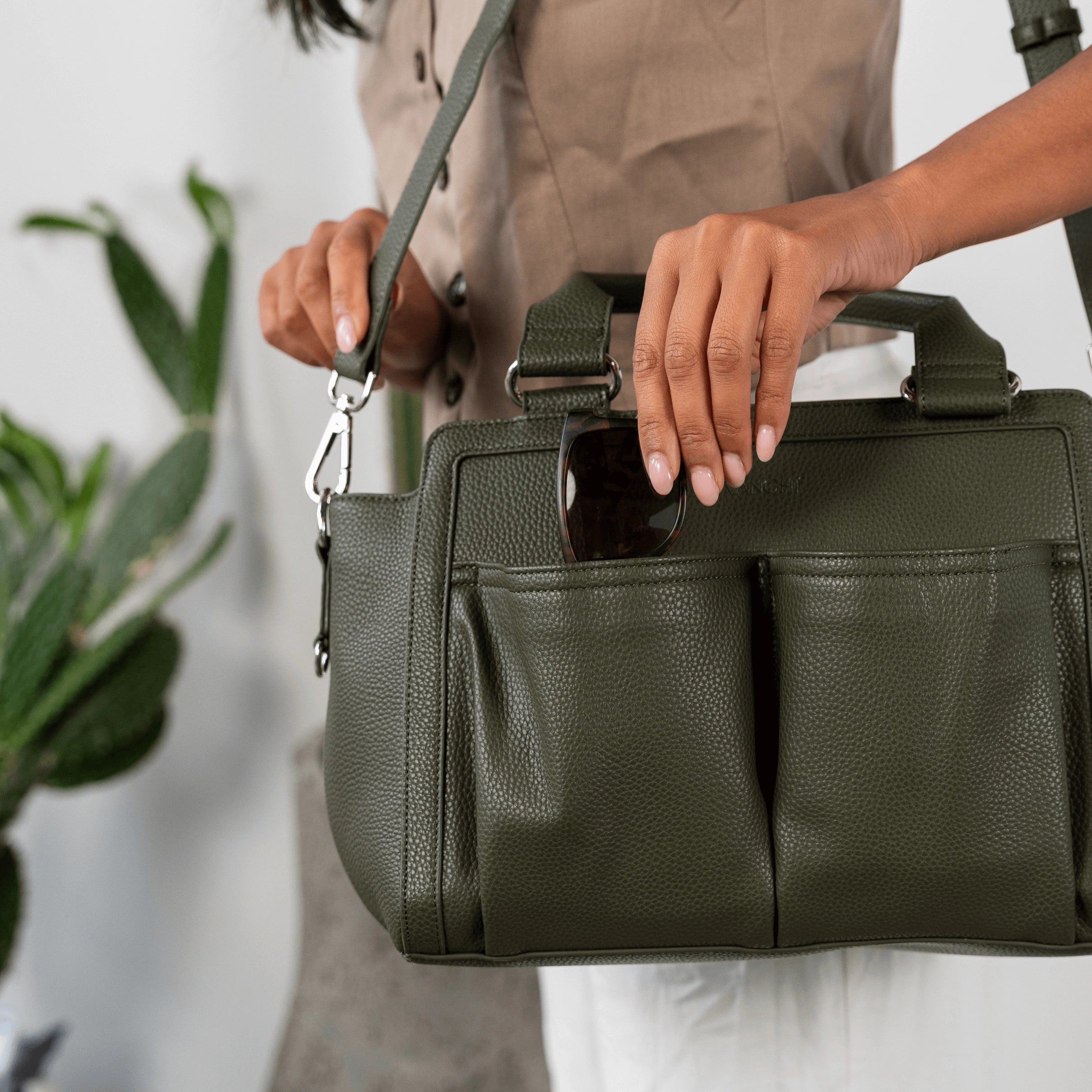 Vanchi Amelia Convertible Diaper Bag & Stroller Organizer - Fern Green | Waterproof Baby Essentials Tote for Travel, Shopping & Daily Use