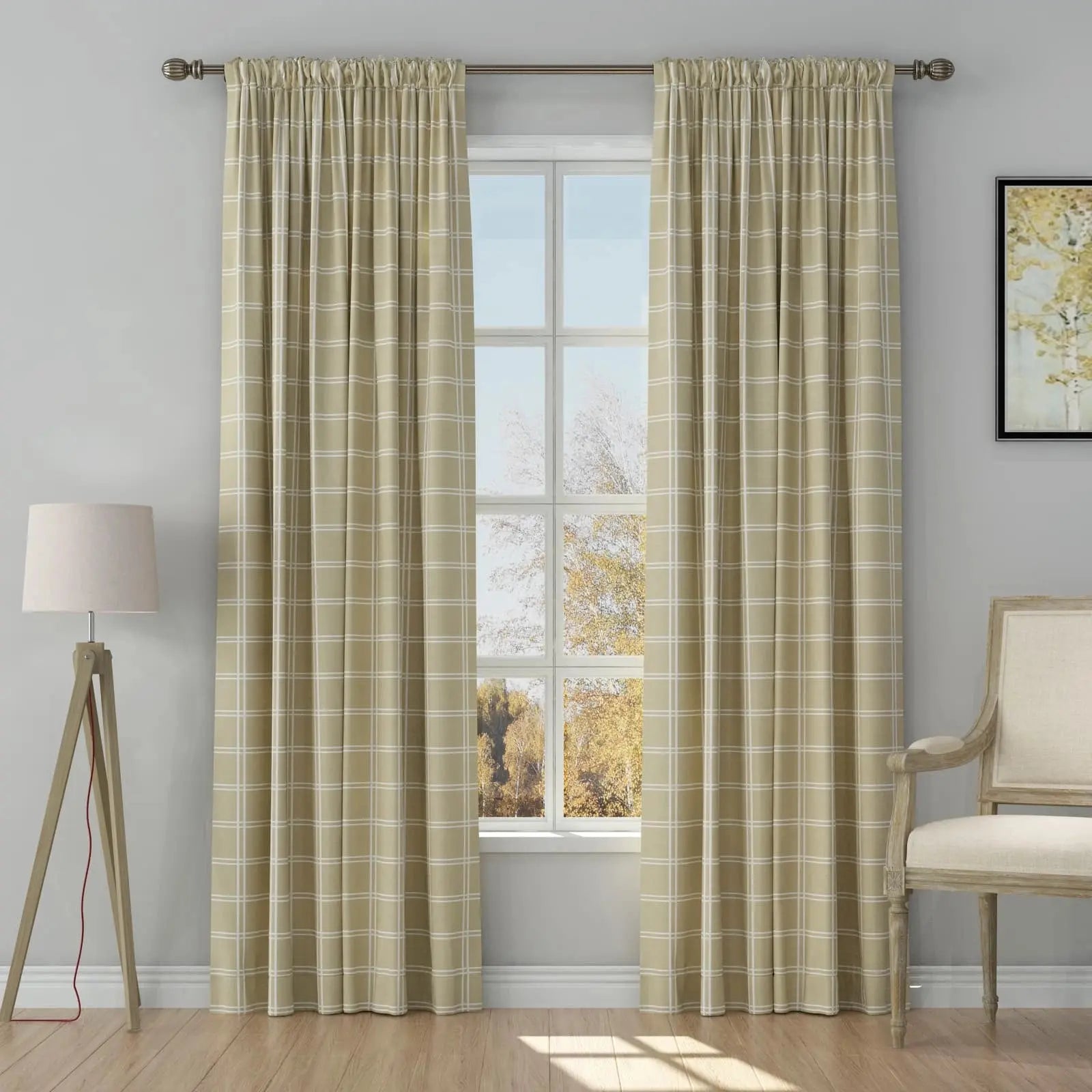Stefana Silver Print Linen Curtains - Soft Top Blackout Drapes for Living Room & Bedroom Window Treatments