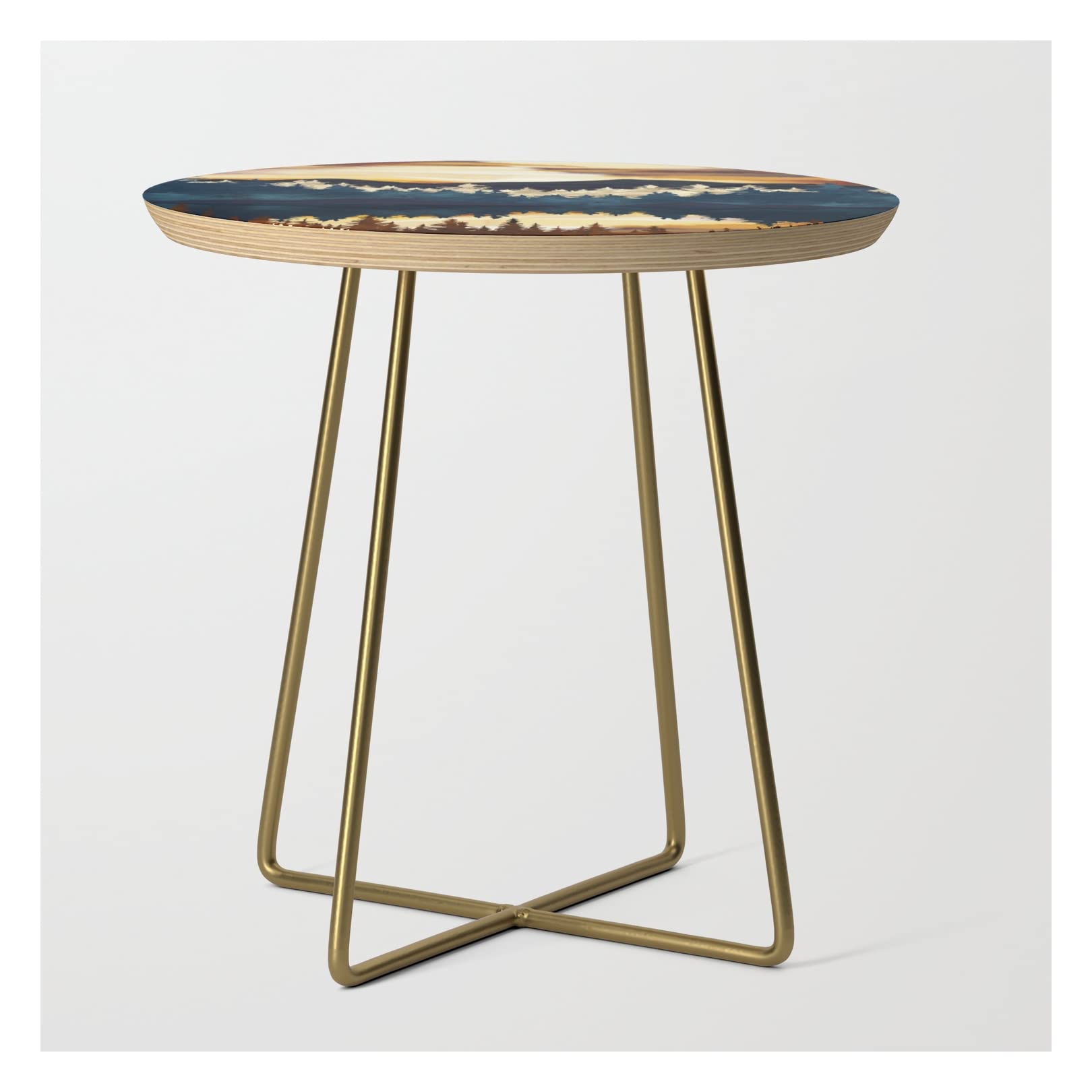 Spacefrogdesigns Fall Sunset Round Side Table in Gold - Modern Accent Table for Living Room, Bedroom & Patio Decor