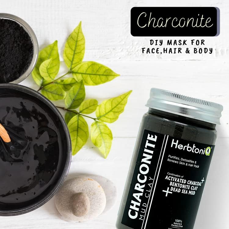 Organic HerbtoniQ Rose Petals, Sandalwood, Charcoal & Orange Peel Powder - 650g DIY Clay Mask for Face, Hair & Body Care - Natural Skincare for Glowing Skin, Acne Treatment & Spa Relaxation at Home