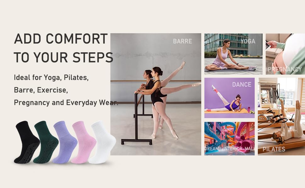 Joyou 4-Pack Non-Slip Pilates Grip Socks for Women - Anti-Slip Yoga & Barre Socks with Sticky Soles, Breathable Workout Socks for Gym, Dance, Ballet and Home Exercise