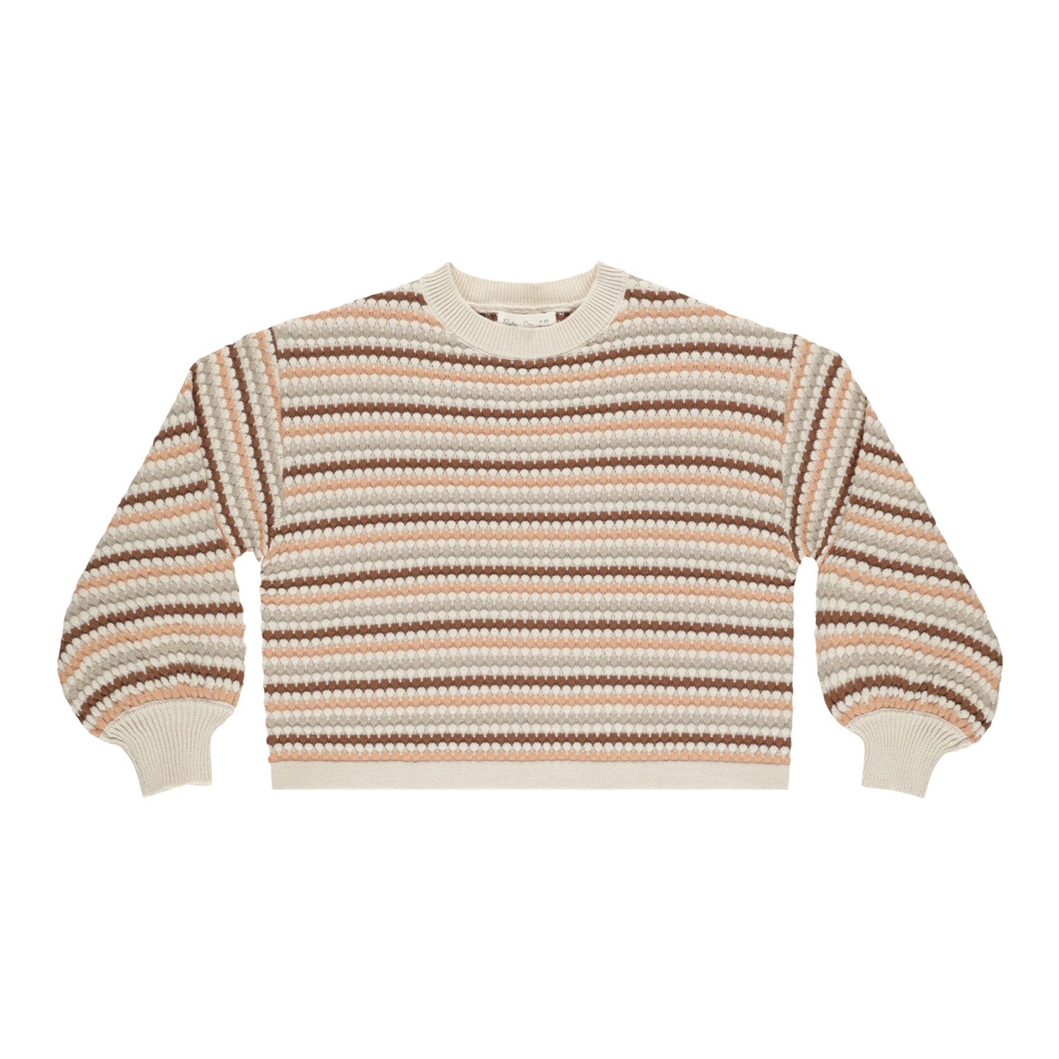 Stylish Boxy Crop Sweater - Honeycomb Stripe Pattern in Natural, Shell, Dusty Blue & Saddle Colors | Final Sale | Perfect for Casual Outfits & Layering