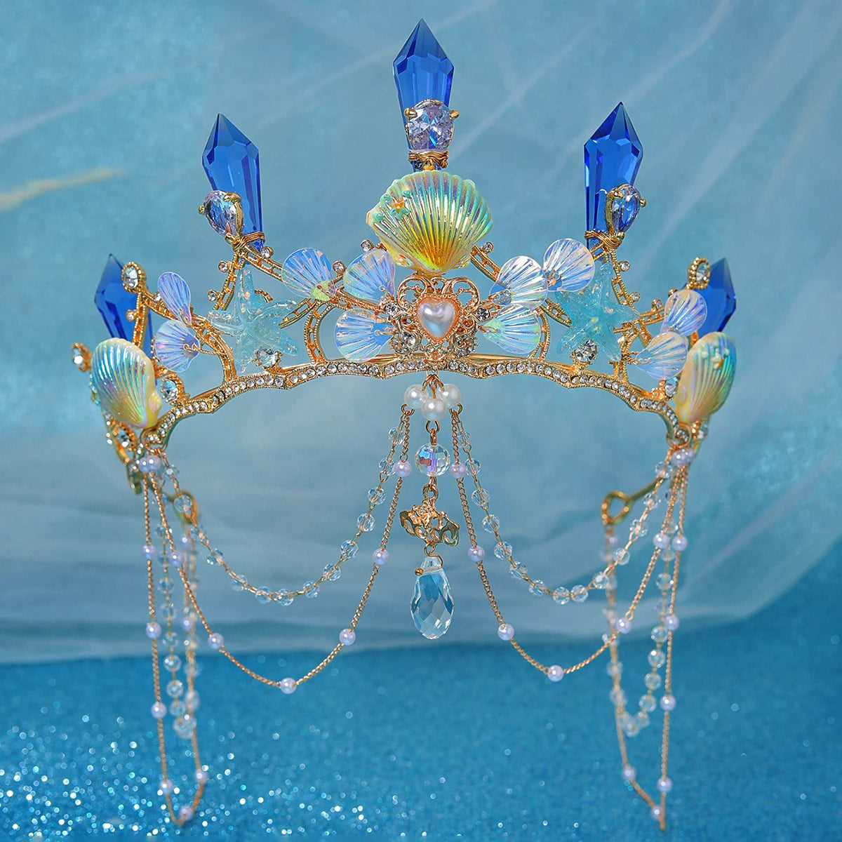 Blue Siren Seashell Diadem Headband - Elegant Beach Wedding Hair Accessory for Brides, Mermaids & Boho Fashion | Perfect for Beach Parties, Photo Shoots & Costume Events