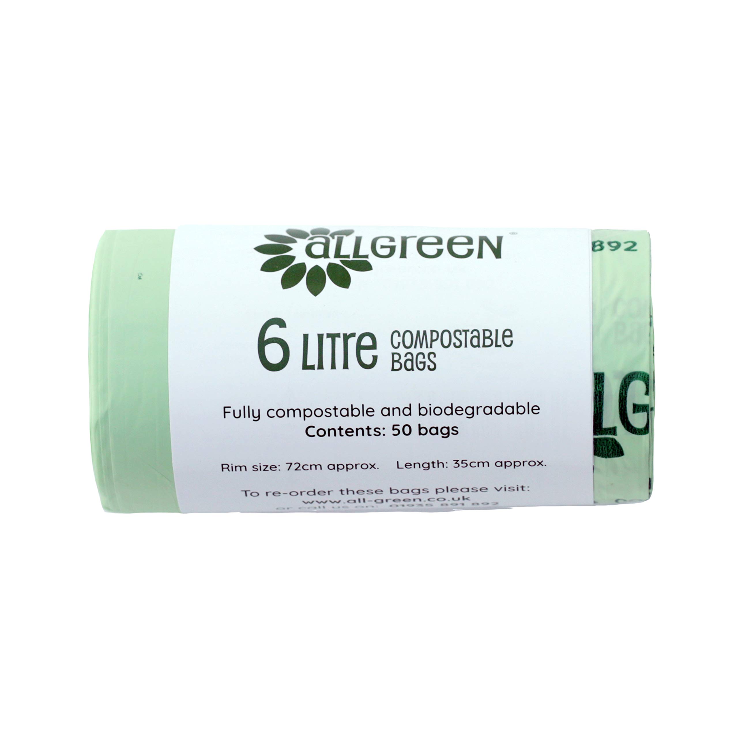 6L x 50 Biodegradable Compost Bags - Eco-Friendly Kitchen Trash Can Liners for Food Waste - EN 13432 Certified Compostable Bin Bags with Free Composting Guide - Perfect for Home, Office & Garden Waste Disposal