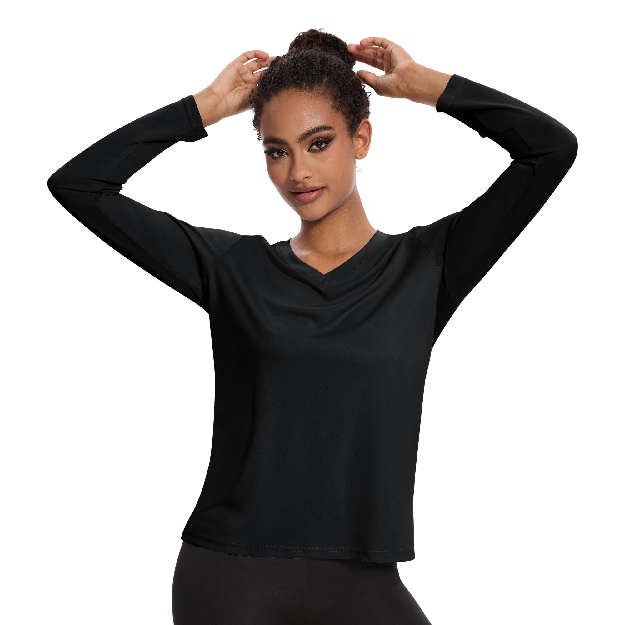 4-7 Pack Women's Long Sleeve Moisture Wicking Shirts - V-Neck Workout Tops for Hiking, Running, Yoga & Outdoor Activities