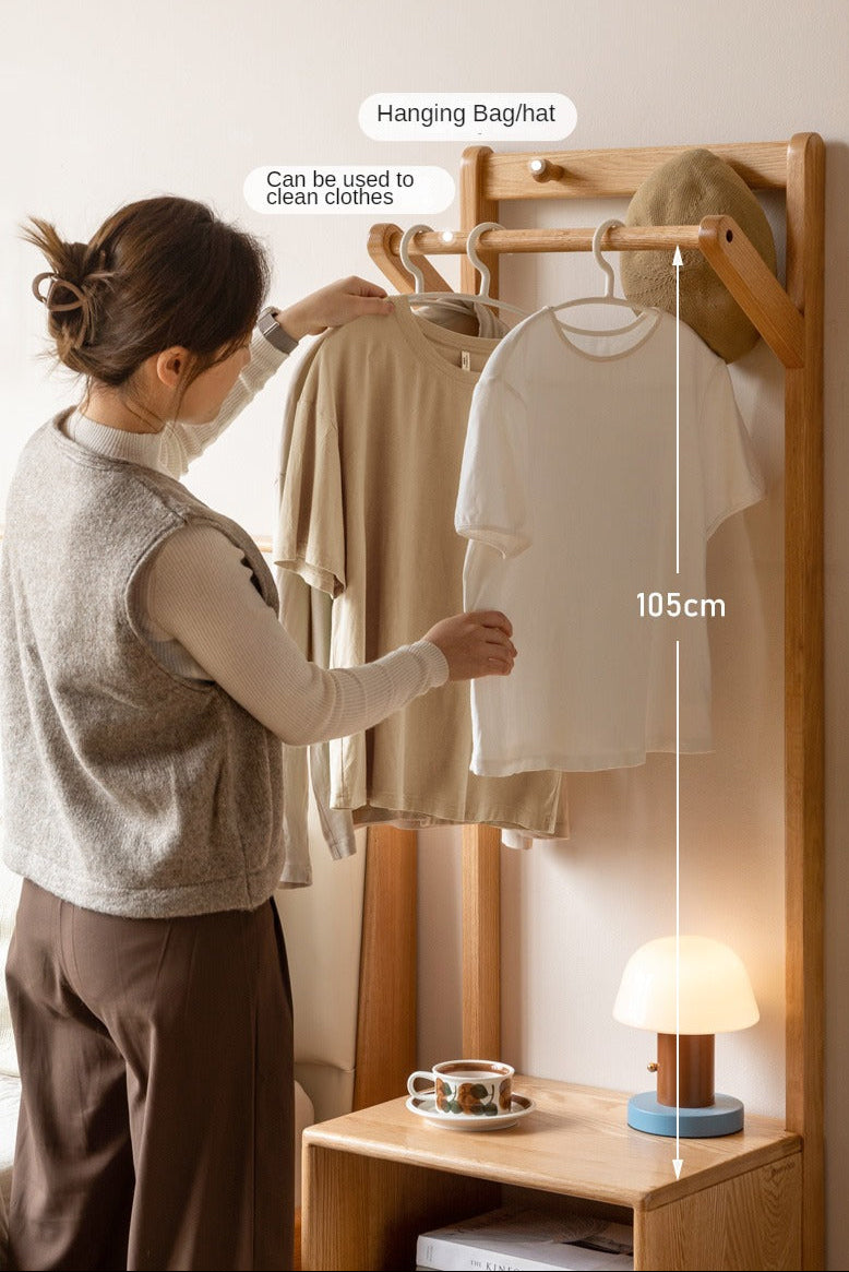 Nordic Solid Wood Clothes Rack - Oak & Birch Floor Storage Organizer for Bedroom, Closet, and Entryway