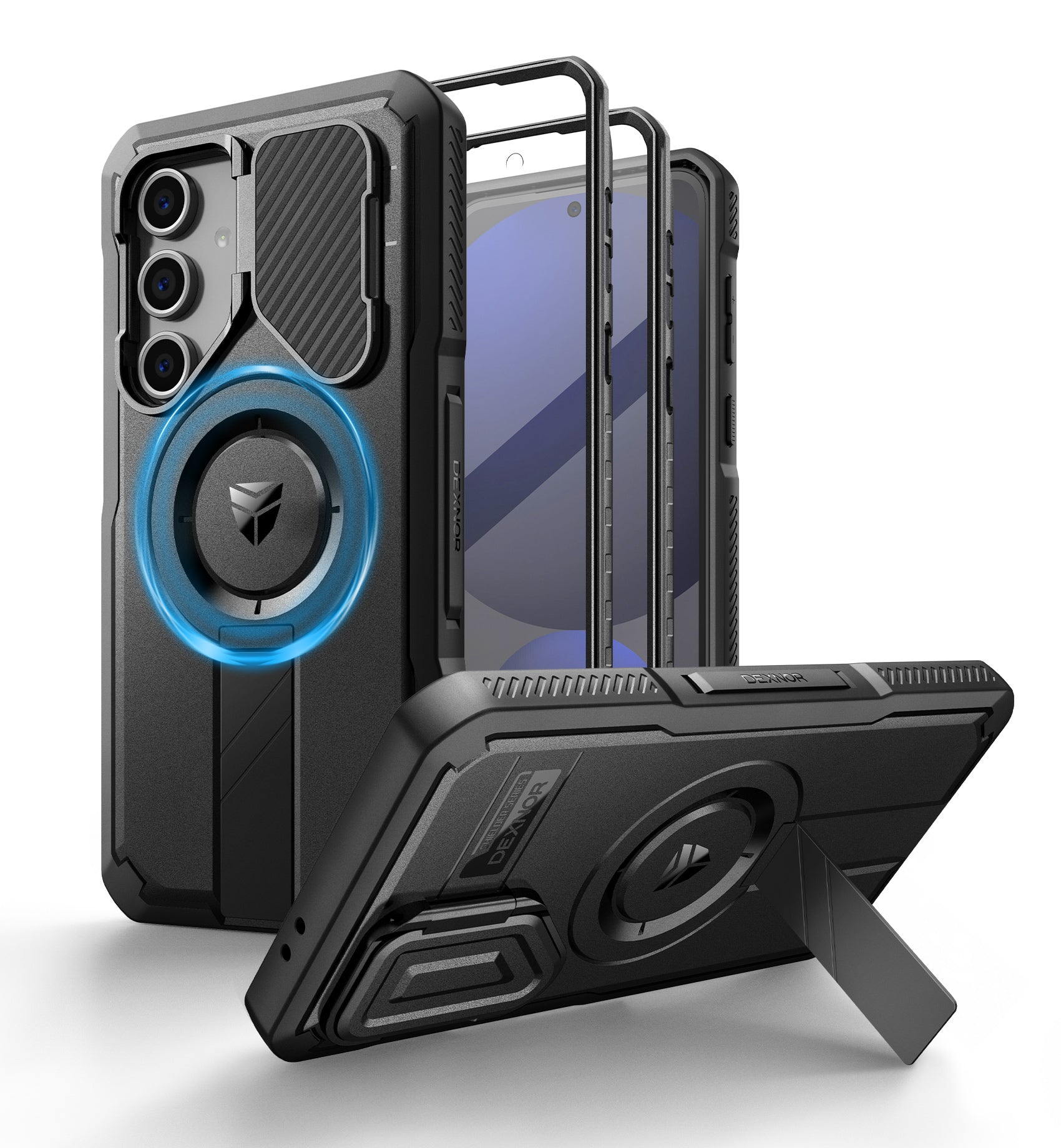 Durable Magnetic Case for Samsung Galaxy S24 FE - Shockproof Rugged Bumper with Camera Cover, Adjustable Kickstand & Built-in Screen Protector | Perfect for Outdoor Activities, Work & Daily Protection