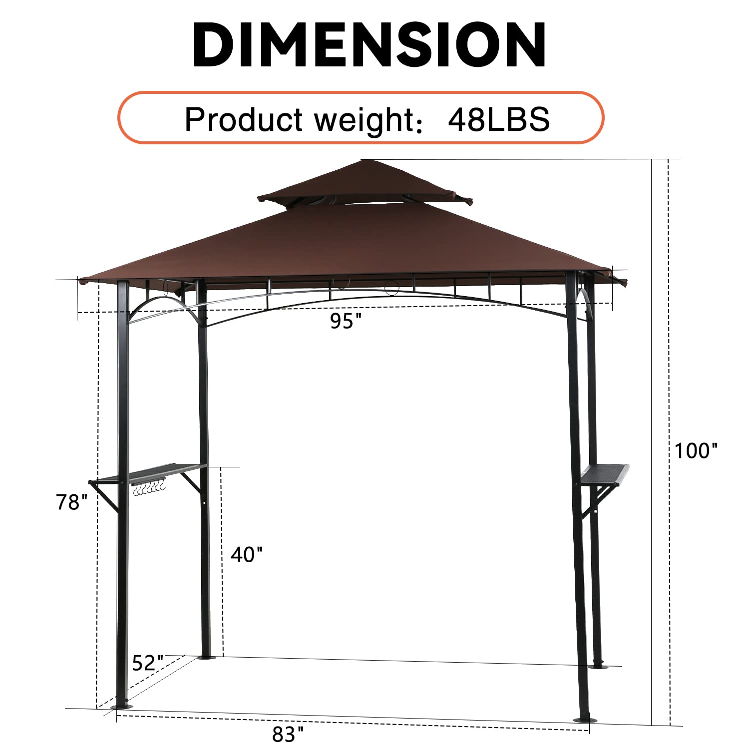 8'x5' Brown BBQ Gazebo Canopy with Air Vent & Double Tiered Design - Outdoor Grill Shelter for Backyard, Patio, and Garden Barbecue Parties