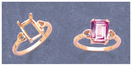 Solid Sterling Silver or 14kt Gold 6x4mm & 10x8mm Emerald Cut Pre-Notched Heart Blank Ring - Size 7 Jewelry Setting (163508/143508) - Perfect for Engagement Rings, Wedding Bands & Custom Jewelry Making