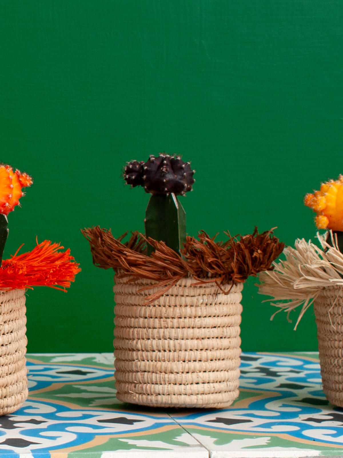 Raffia Tassel Storage Pots - Handwoven Tobacco Brown Decorative Baskets for Home Organization | Perfect for Bathroom, Bedroom, and Living Room Storage