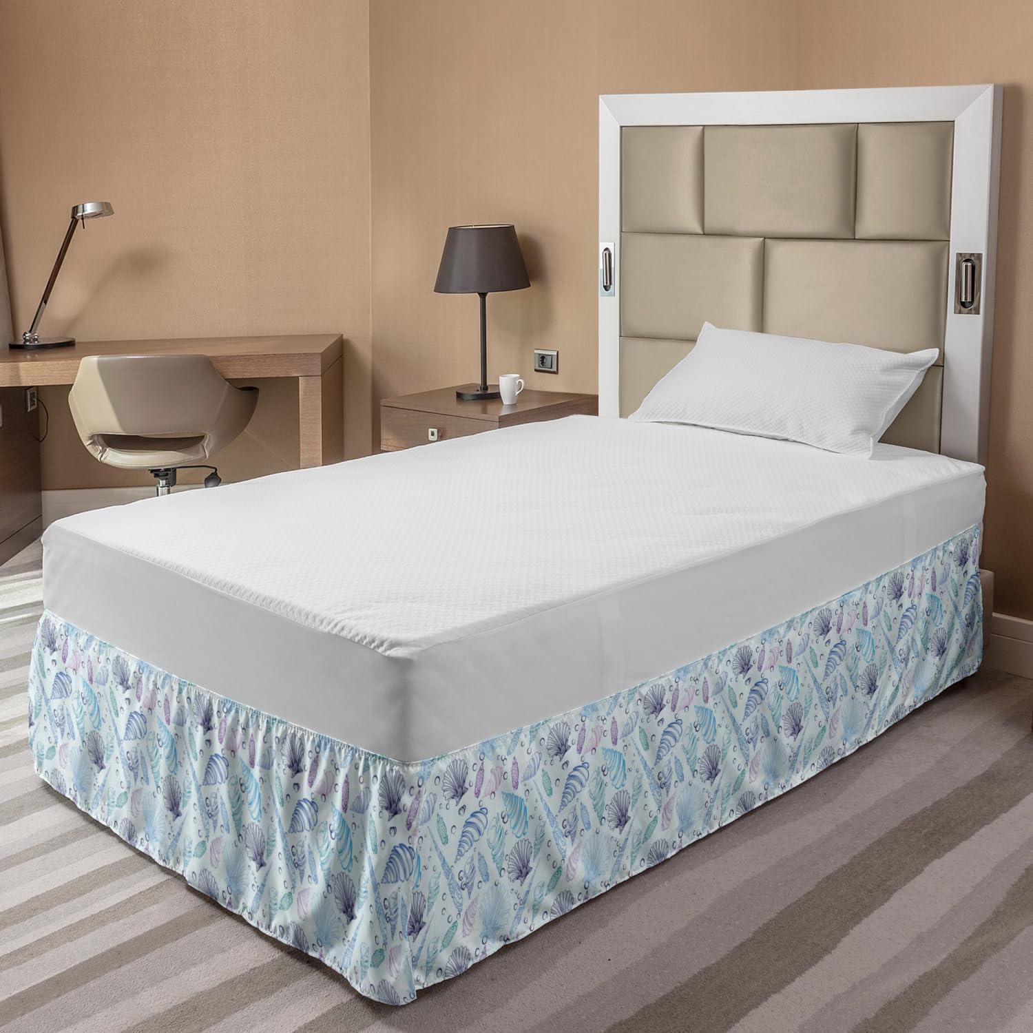 Ambesonne Nautical Bed Skirt with Sea Shell & Underwater Bubbles Ocean Print - Wrap Around Elastic Gathered Design for Twin/Twin XL Beds - Indigo Pale Blue Purple - Perfect for Beach Themed Bedrooms & Coastal Home Decor