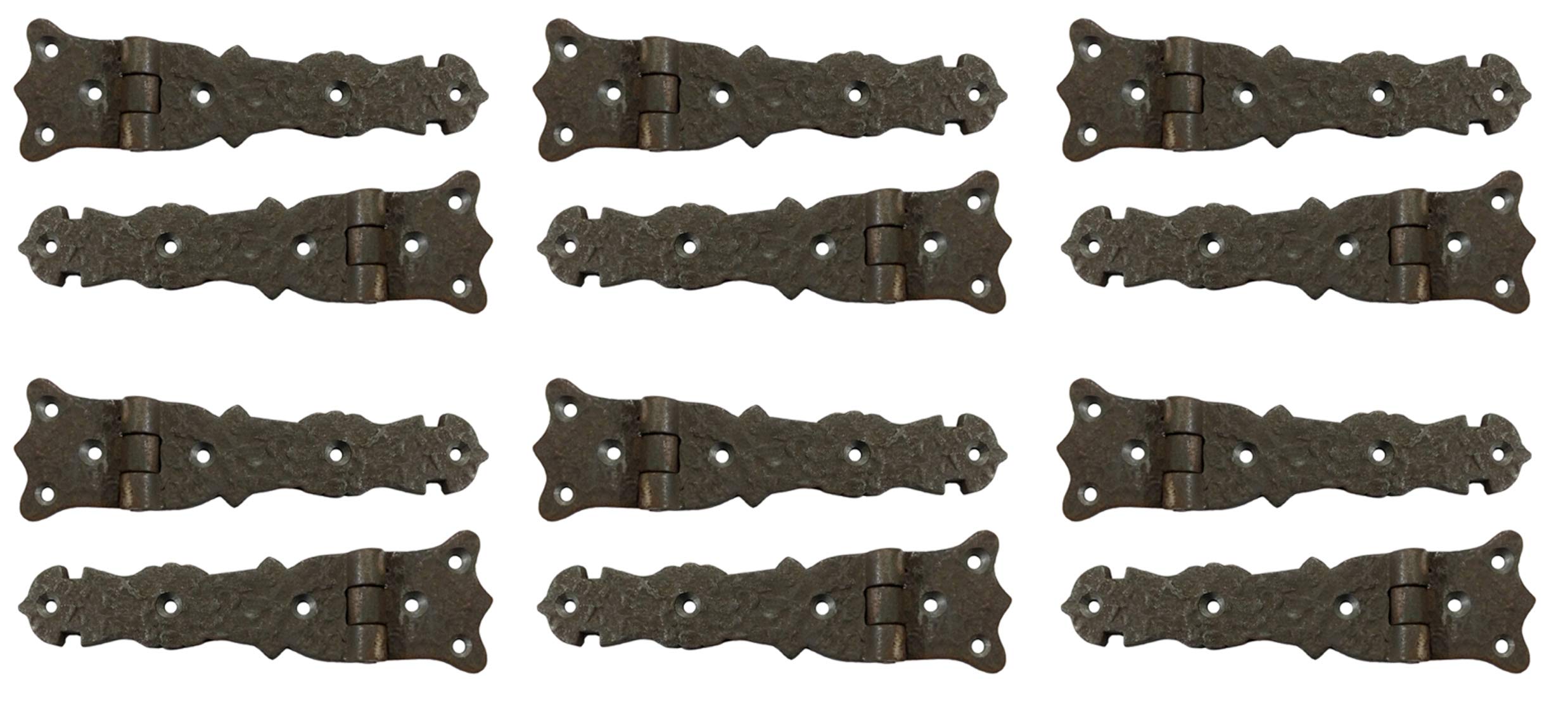 Adonai Hardware Abez Antique Cast Iron Cabinet Hinges - 5.6 Inch x 12 Pack, Natural Unlacquered Finish - Durable Vintage Style Hinges for Kitchen Cabinets, Furniture & Restoration Projects
