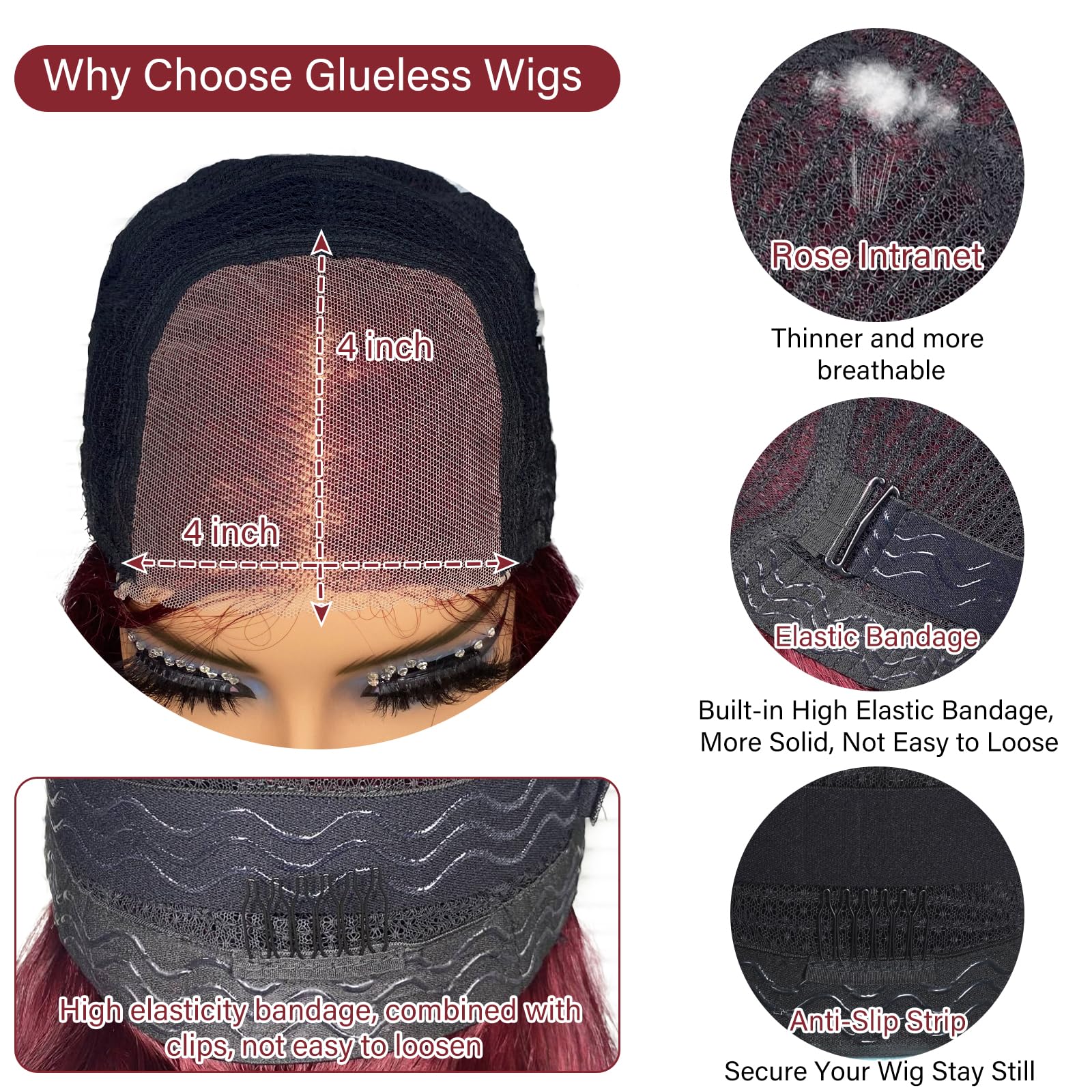 28 Inch Burgundy Body Wave Glueless Lace Front Wig - 100% Human Hair Pre Plucked & Pre Cut for Easy Wear & Go | 4X4 Closure Wigs for Daily Wear, Parties & Special Occasions