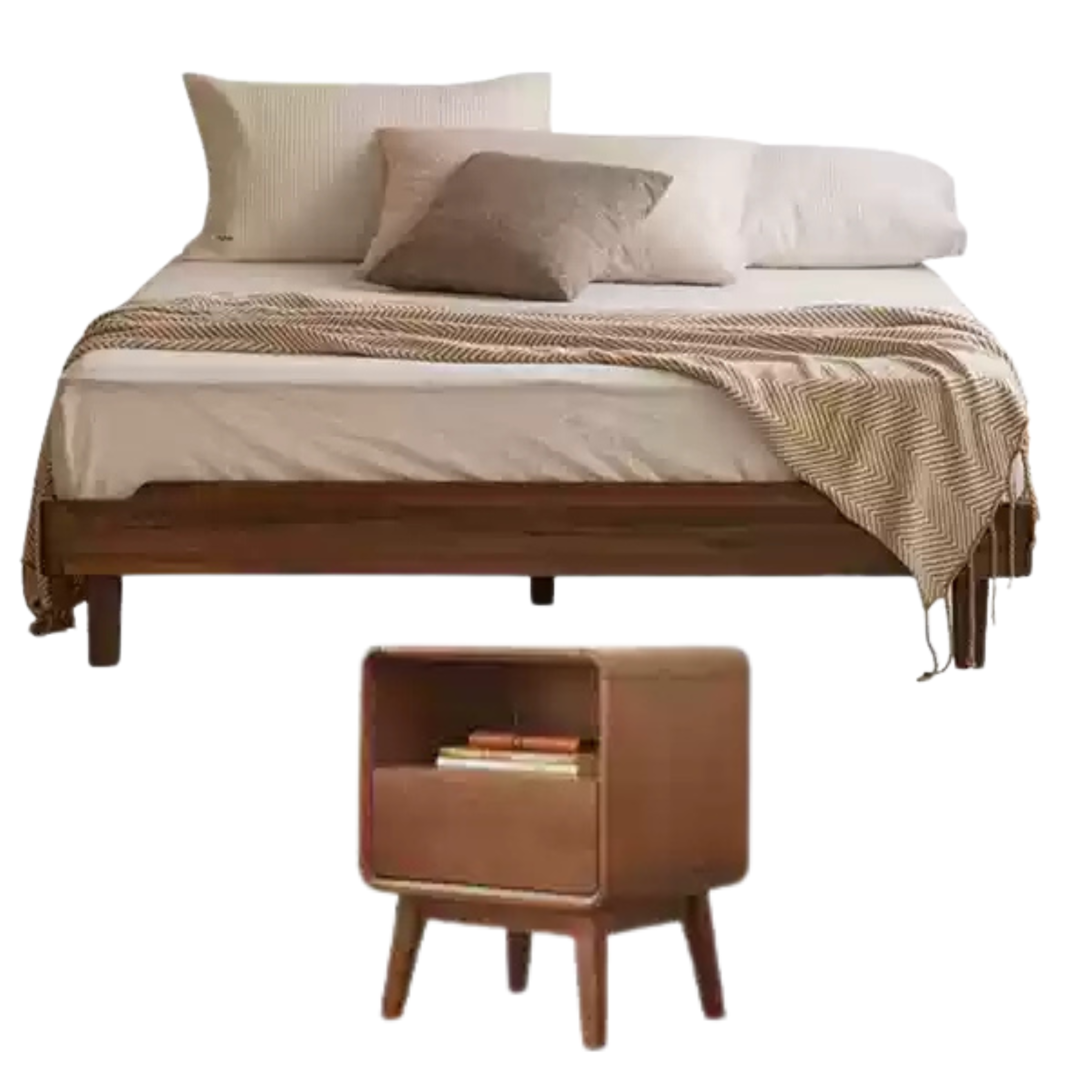 Solid Wood Platform Bed in Black Walnut & Ash - Headboard-Free Modern Bed Frame for Bedroom, Guest Room, or Dorm