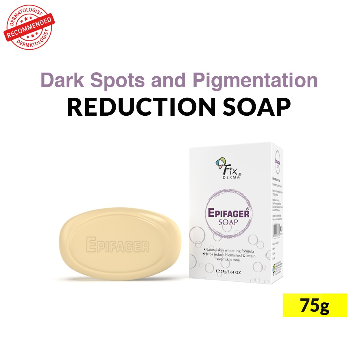 Fixderma Kojic Acid Soap with Epifager - Skin Brightening & Lightening Bar for Dark Spots & Melasma Treatment | Gentle Non-Drying, Non-Comedogenic Formula (75g) | Perfect for Daily Face & Body Cleansing to Achieve Even Skin Tone