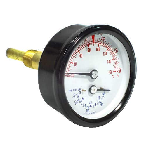 High-Quality Combination Pressure-Temperature Gauge for Boilers (85-125 Size Range) - Perfect for Industrial, HVAC, and Steam System Monitoring