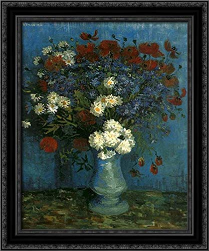Vincent van Gogh Still Life Vase with Cornflowers and Poppies - 20x24 Inch Black Ornate Wood Framed Canvas Wall Art - Perfect for Living Room, Bedroom Decor & Office Wall Decor