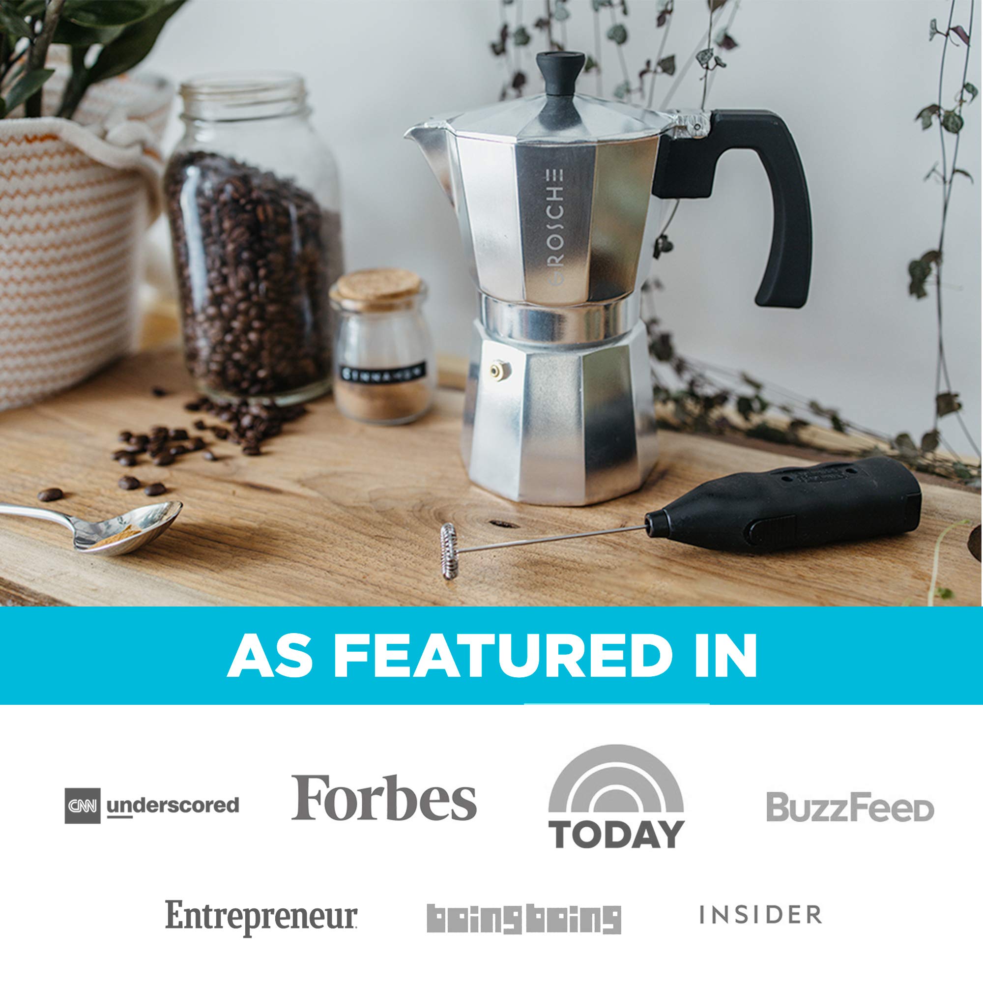GROSCHE Milano Stovetop Espresso Maker - 9 Cup Moka Pot (15.2 oz) - Silver Italian Coffee Brewer for Cuban & Espresso - Perfect for Home, Camping & Gifts