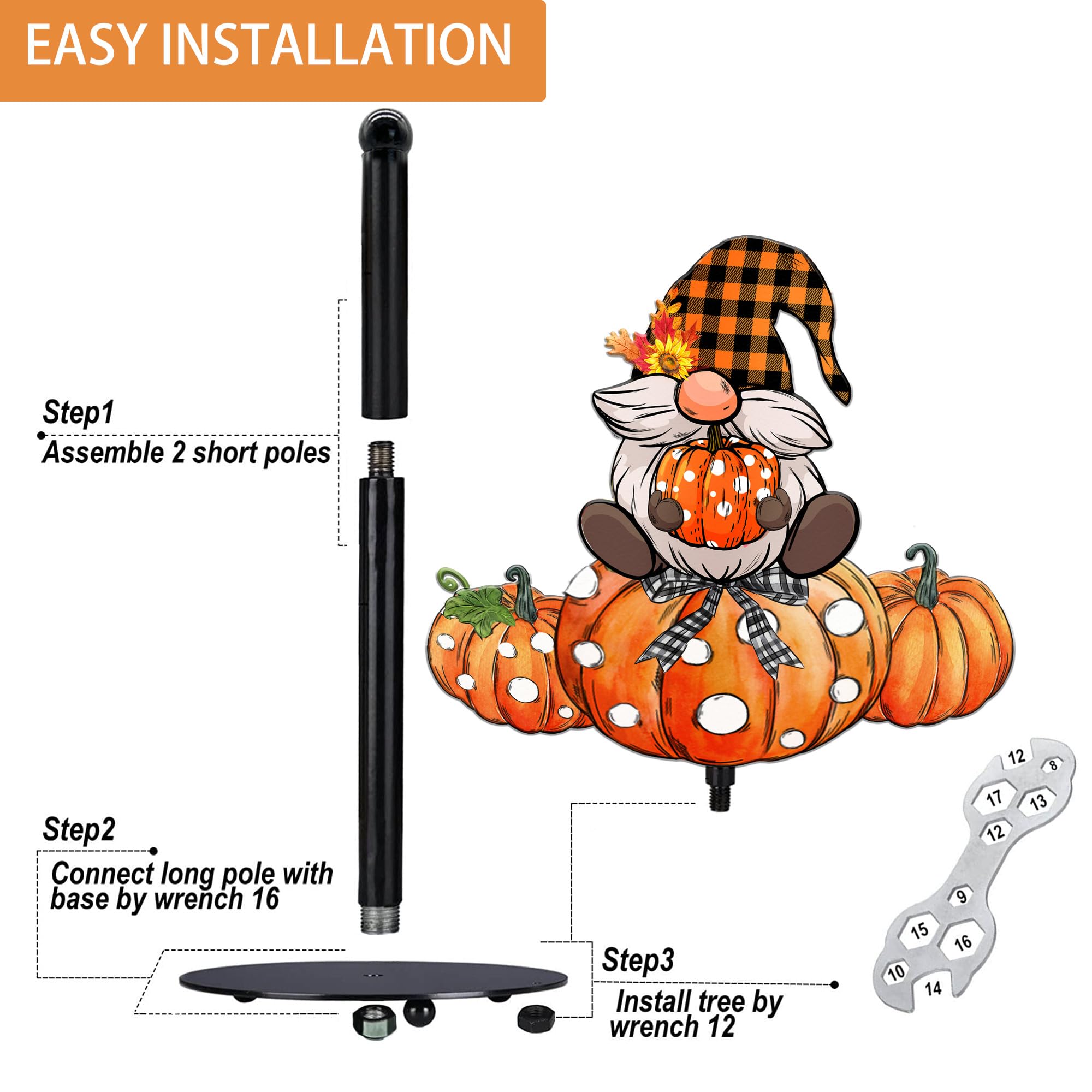 HexaGram Fall Paper Towel Holder - Rustic Farmhouse Kitchen Decor with Pumpkins & Gnomes, Large Countertop Towel Stand (13.4