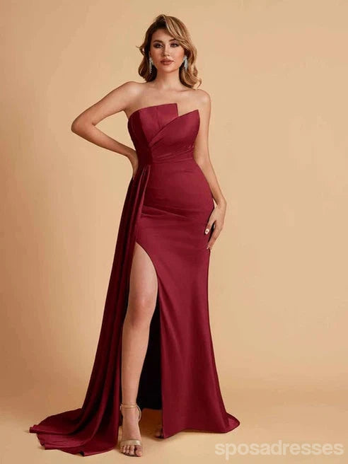 Elegant Burgundy Mismatched Side Slit Mermaid Maxi Bridesmaid Dress for Weddings & Formal Parties - WG1885 | Perfect for Bridal Showers, Evening Galas and Special Occasions