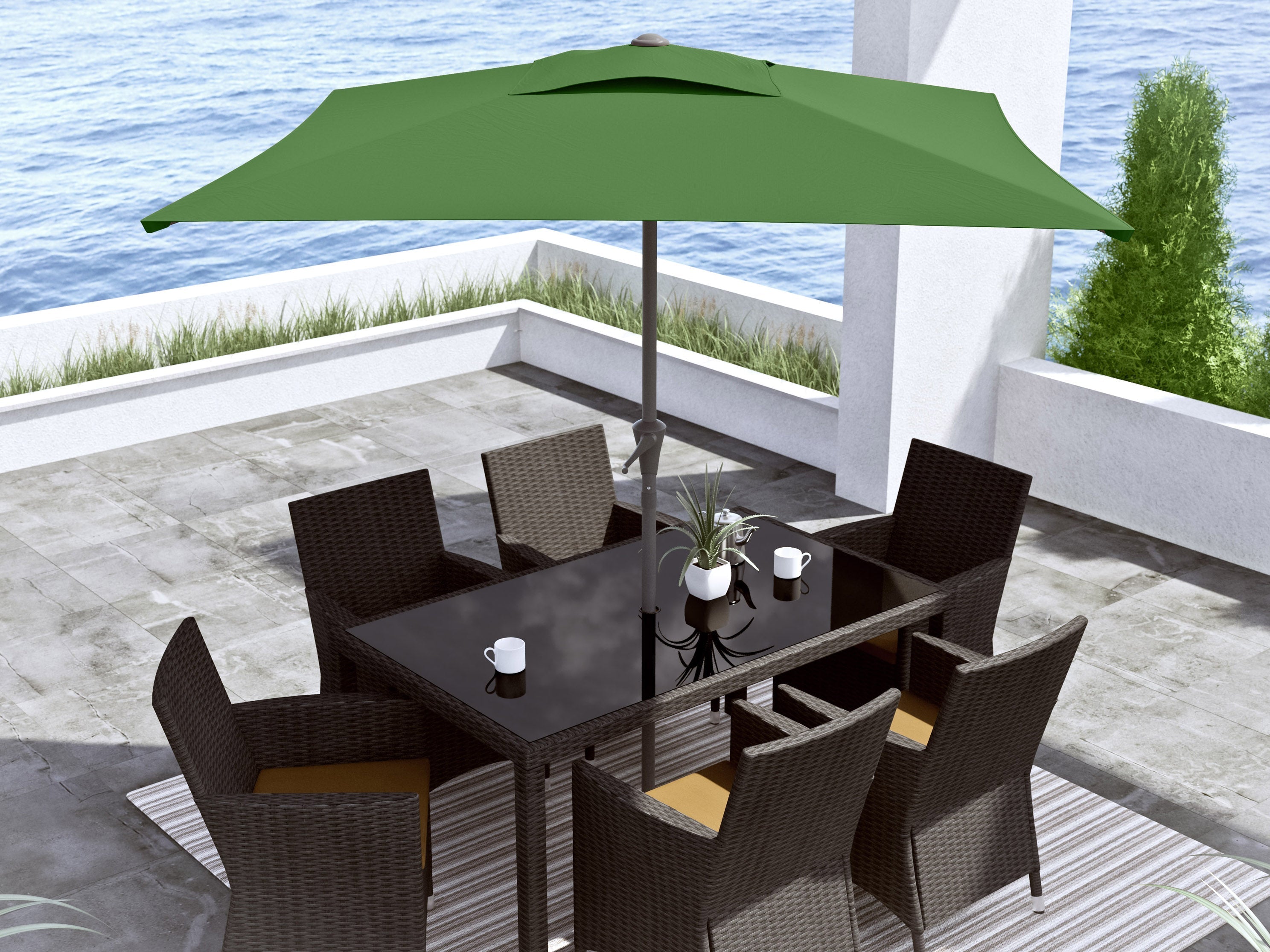 9ft Square Forest Green Patio Umbrella - Outdoor Sun Shade for Deck, Poolside, and Garden - UV Protection & Water Resistant