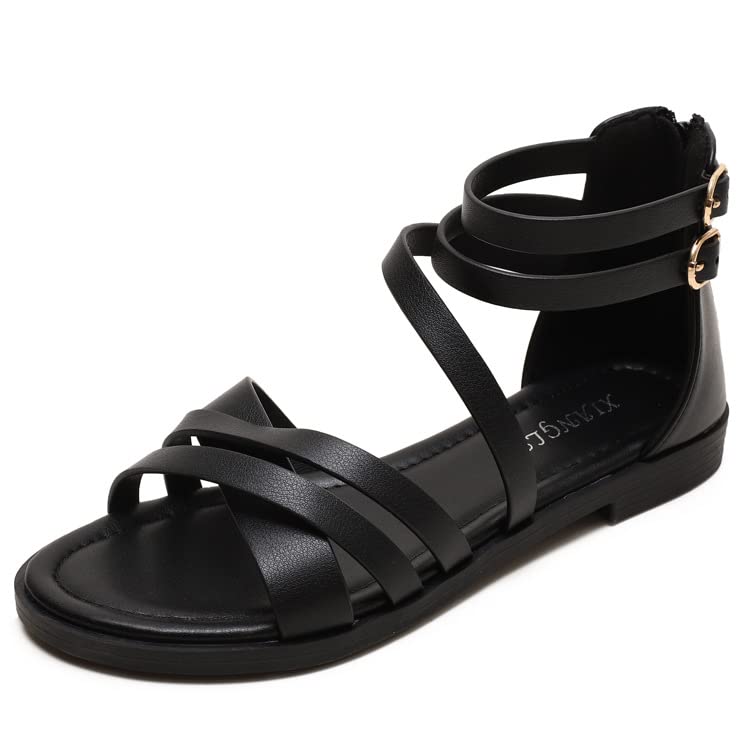**Women's Comfortable Flat Sandals - Fisherman Strappy Ankle Strap Sandals for Beach, Walking & Summer Outfits**