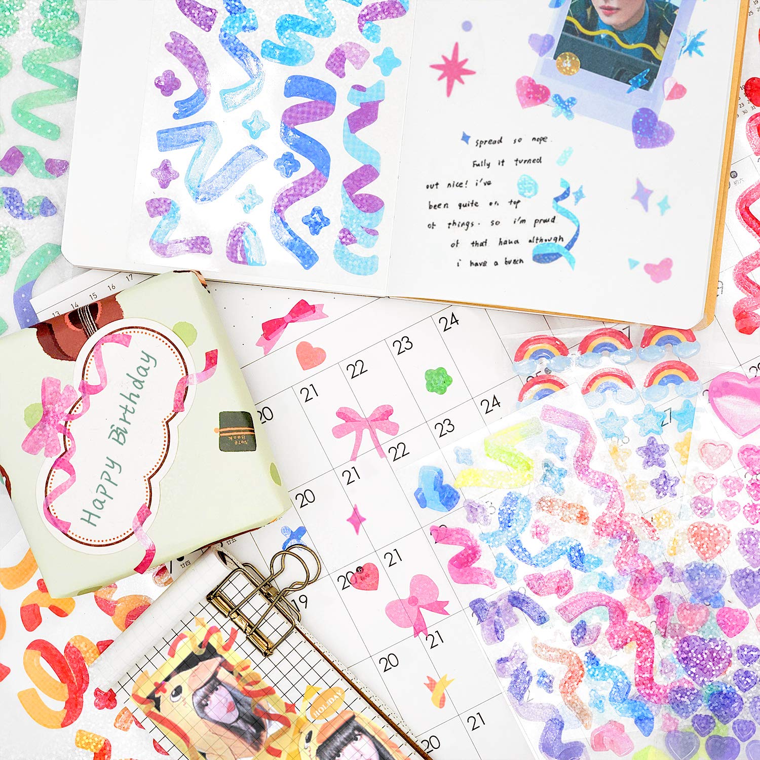 Conor 15 Sheet Scrapbook Sticker Set - Laser Cut Confetti Stickers, Rainbow Shiny Bling Decorations for Journaling, Diary, Album, Card Making & DIY Arts & Crafts | Perfect for Scrapbooking, Bullet Journal, Planner Decoration & Gift Wrapping