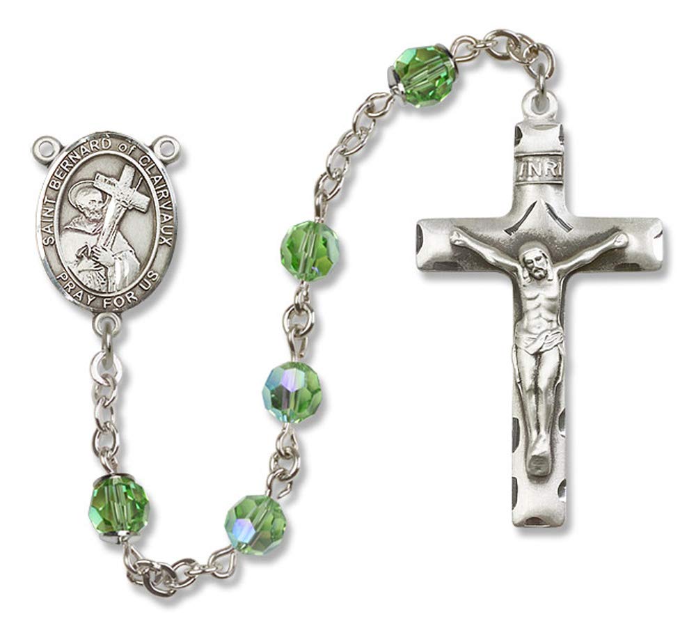 Sterling Silver Rosary with Peridot & 6mm Swarovski Austrian Crystal Beads - Patron Saint of Beekeepers & Candlemakers - Perfect for Prayer, Meditation & Religious Gifts