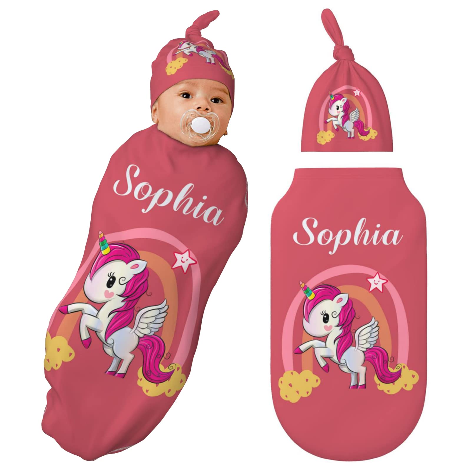 Personalized Baby Swaddle Blanket for Girls & Boys - 100% Cotton Custom Unicorn Swaddle with Name - Soft Newborn Infant Sleep Sack for Nursery, Baby Shower Gift & Photo Props