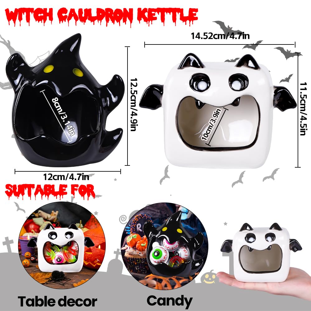 2-Pack Halloween Ghost Bat Ceramic Candy Bowls - Spooky Candy Dish & Candle Holder for Halloween Party Decor, Tiered Tray Ornament, Home Tableware Decorations - Perfect for Trick-or-Treat, Haunted House Parties & Fall Home Decor
